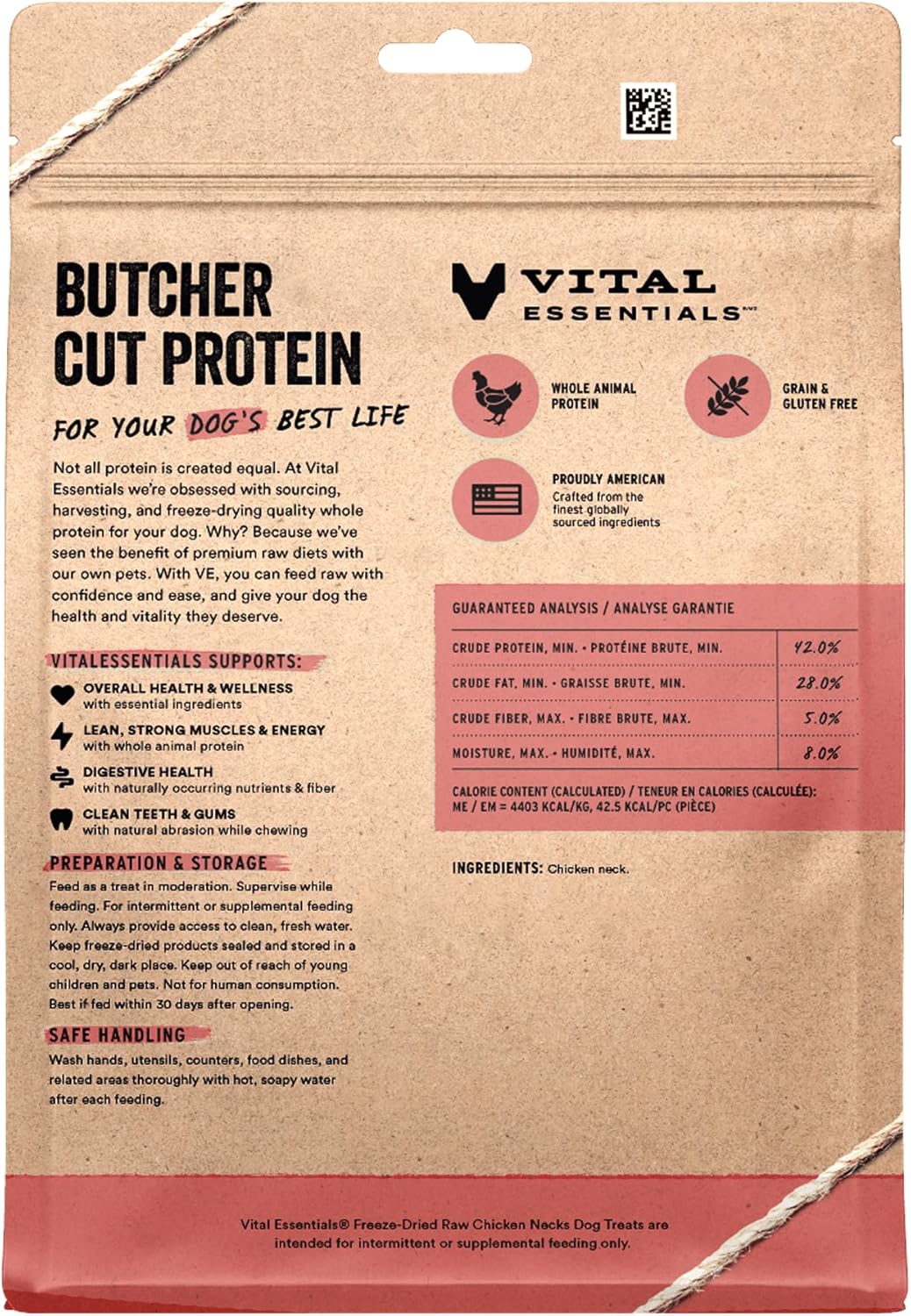 Vital Essentials Chicken Necks Dog Treats, 9 oz | Freeze-Dried Raw | Single Ingredient | Premium Quality High Protein Training Treats | Grain Free, Gluten Free, Filler Free