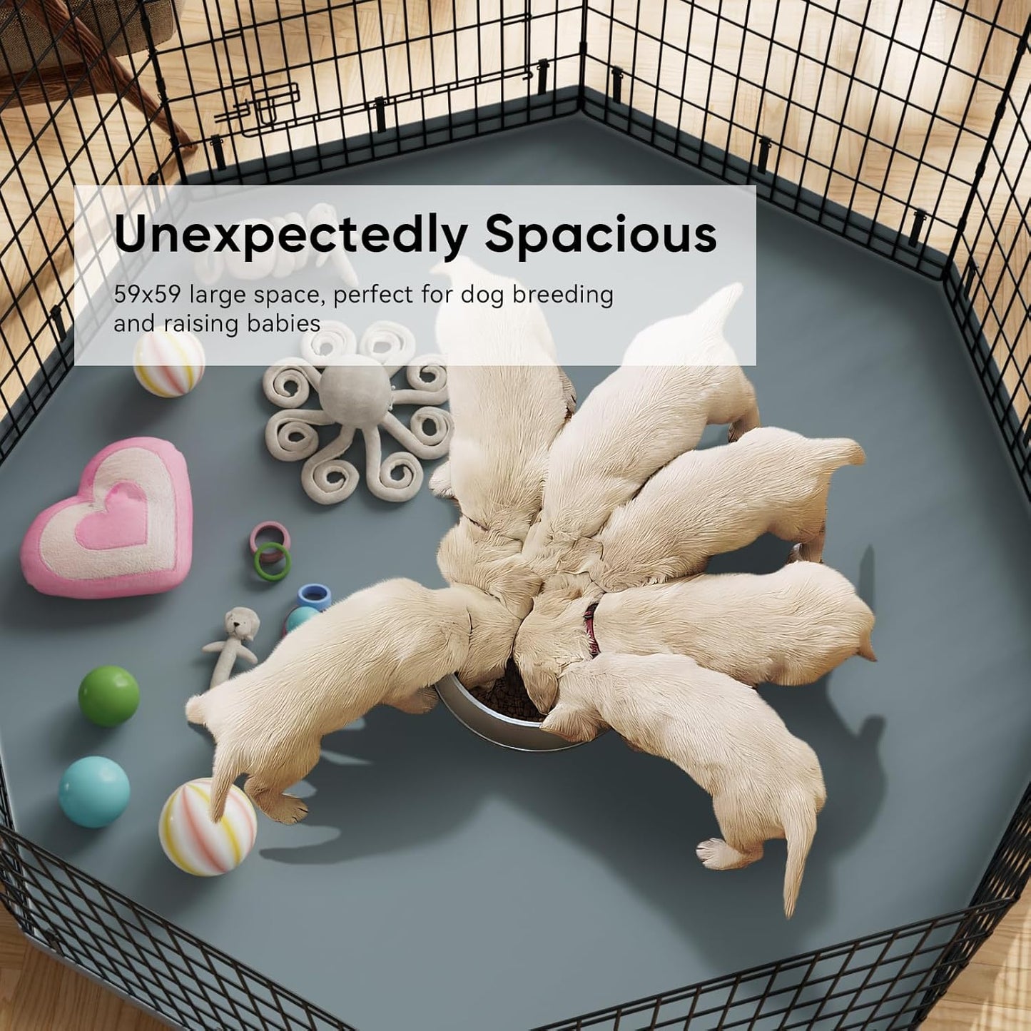 PJYuCien Dog Playpen, 8 Panels 30’’H Dog Pens Indoor with Bottom Pad, Metal Foldable Pet Puppy Exercise Fence Crate Kennel, Better for Small Animals,Grey