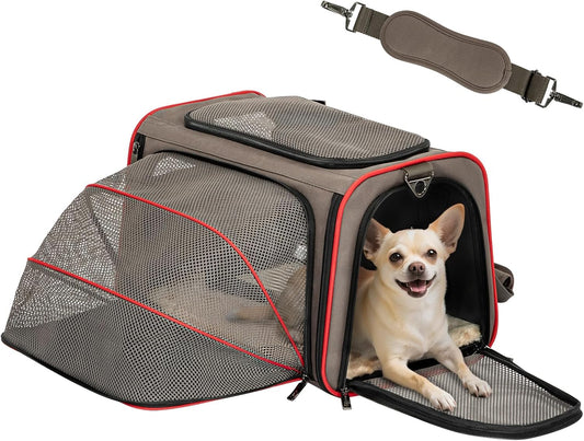 Petsfit Expandable Cat Carrier Dog Carriers,Airline Approved Soft-Sided Portable Pet Travel Washable Carrier for Kittens,Puppies,Removable Soft Plush mat and Pockets,Locking Safety Zippers