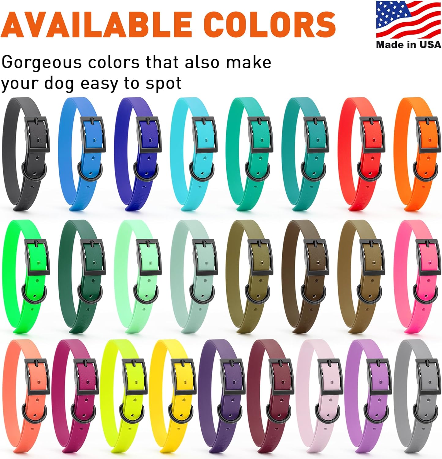 Dogline Biothane Waterproof Dog Collar Strong Coated Nylon Webbing with Black Hardware Odor- Proof for Easy Care Easy to Clean High Performance Fits Small Medium or Large Dogs, Sage Green