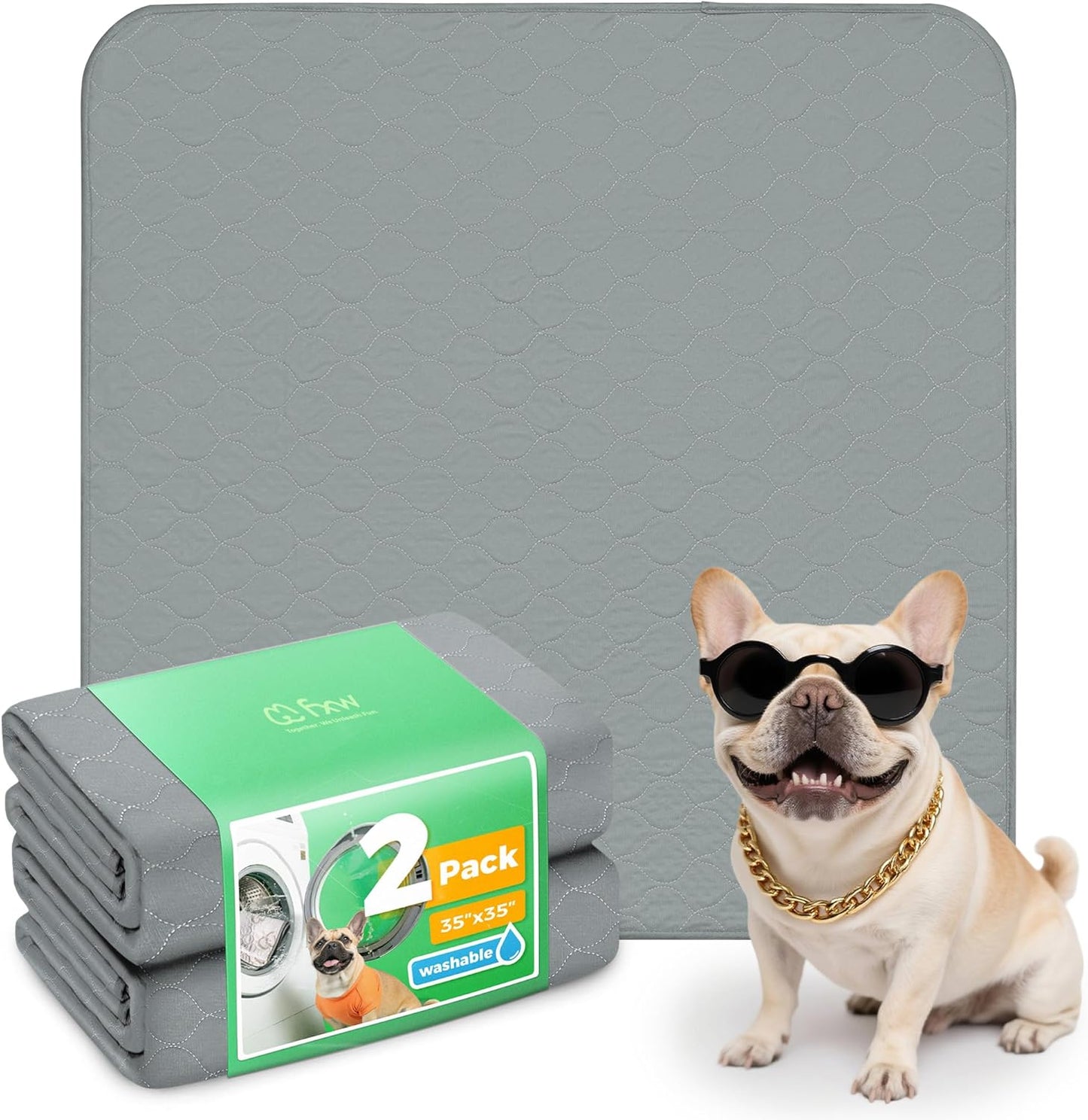 FXW Washable Pee Pads for Dogs, Puppy Pads with Super Absorbent, Specifically Designed for Potty Training, 35" Square, Gray, 2 Packs