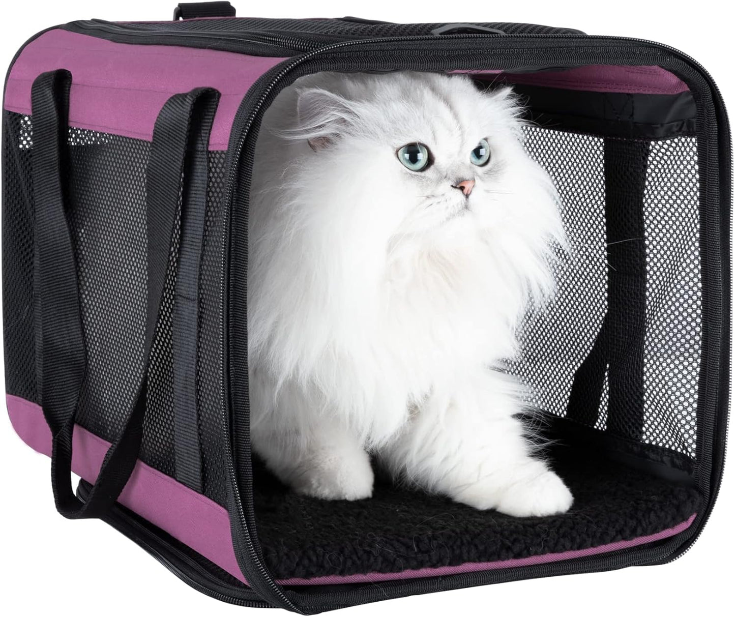 petisfam Soft Pet Carrier for Large and Medium Cats, 2 Kitties, Small Dogs. Easy to Get Cat in, Great for Cats That Don't Like Carriers (Viva Magenta)