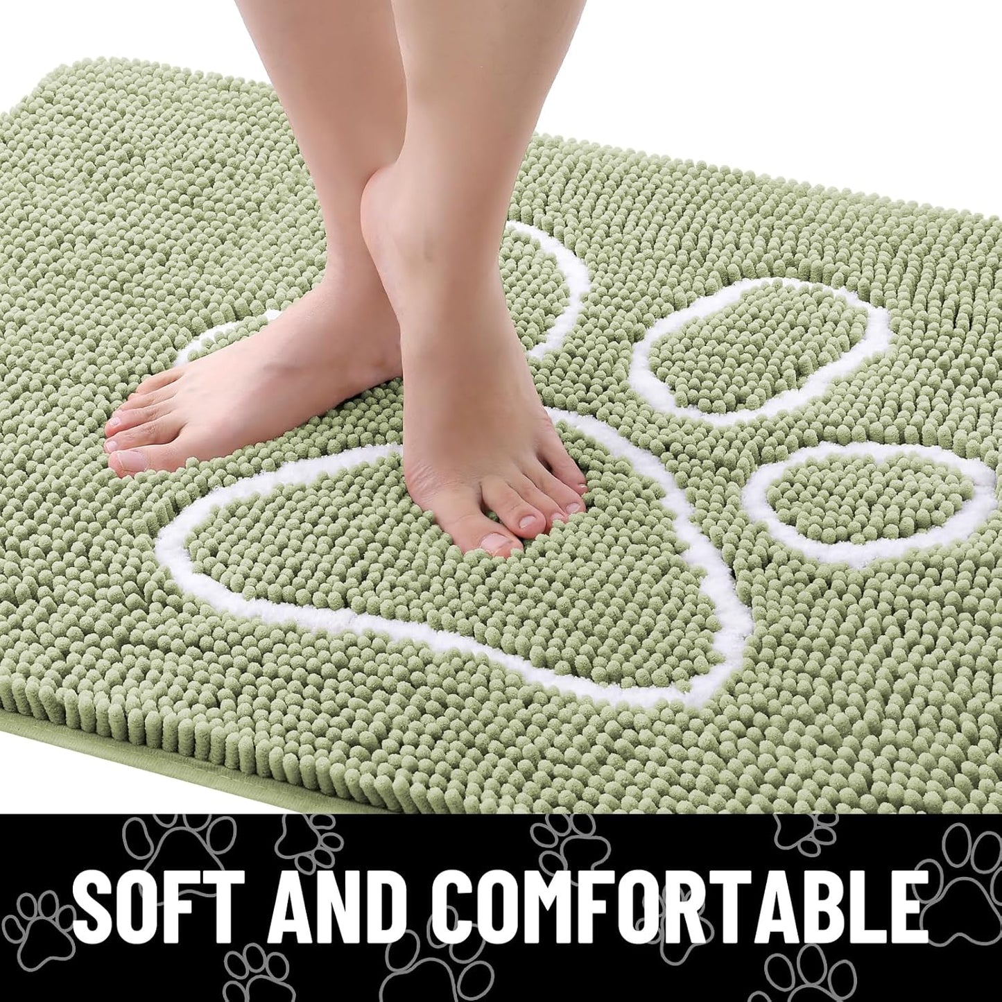 Smiry Dog Door Mat for Muddy Paws, Absorbent Dirt Trapper Non Slip Quick Dry Washable Chenille Mat for Mud Dogs, Entry Rug for Indoor and Outdoor (36x24 Inches, Sage Green)