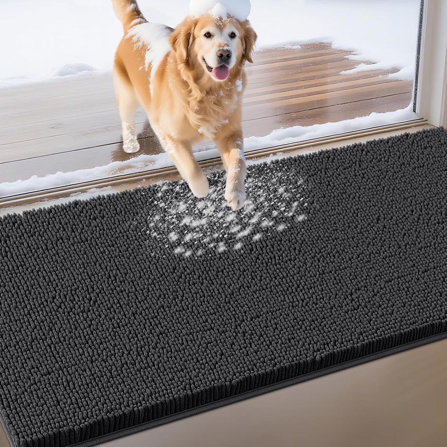 IM HOME Extra Large Dog Door Mats for Muddy Paws, Chenille Absorbent Dog Mats, Non Slip Heavy Mud Mat for Dogs, Soft Pet Mat for Entryway, Mud Paws, Inside Floor,71" x 25", Dark Grey