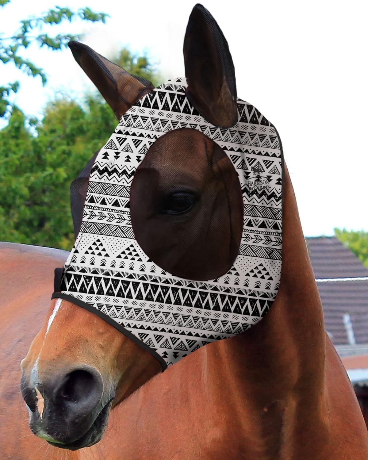 Harrison Howard Super Comfort Stretchy Fitting Horse Fly Mask with UV Protection Soft on Skin with Breathability Doodle Aztec Extra Full