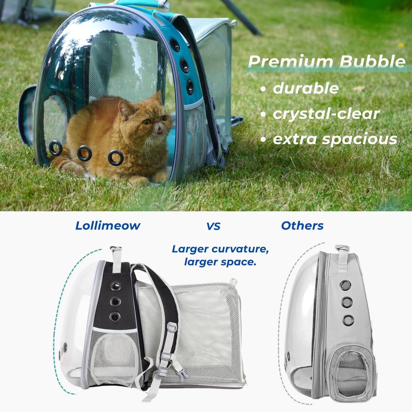 Lollimeow Cat Carrier Backpack, Bubble Expandable Backpack Carrier, Pets and Small Dogs,Airline-Approved, Designed for Travel, Hiking, Walking & Outdoor Use (Square Back Expandable-Black)