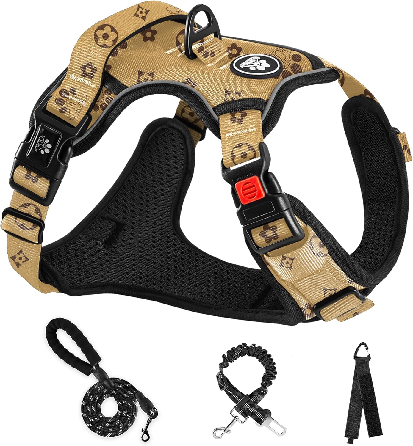 NESTROAD No Pull Dog Harness,Adjustable Oxford Dog Vest Harness with Leash,Reflective No-Choke Pet Harness with Easy Control Soft Handle for Small Dogs(Small,Light Brown)