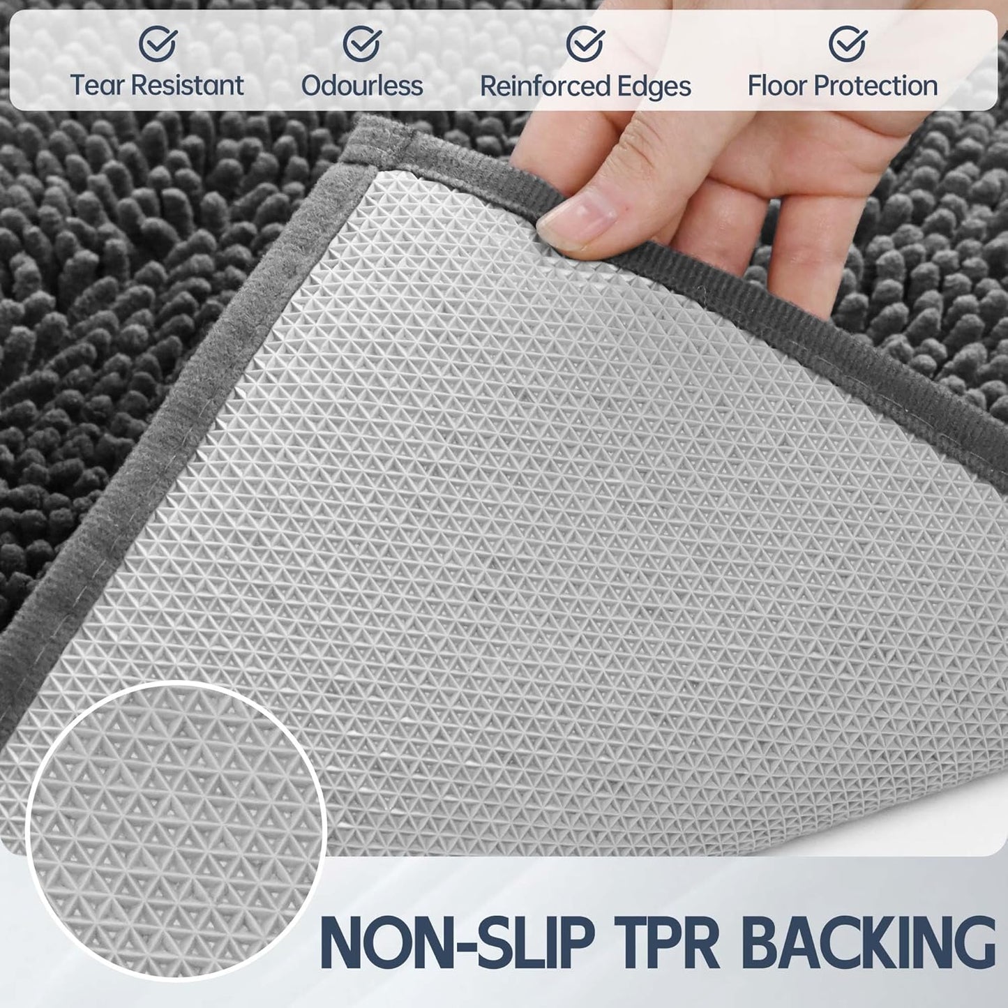 Dog Door Mat for Muddy Paws, 72" x 36" Chenille Absorbent Front Door Mat Inside, Large Runner Mud Mat for Dogs, Trap Dirt Washable Non Slip Outdoor Indoor Entrance Doormats, Grey