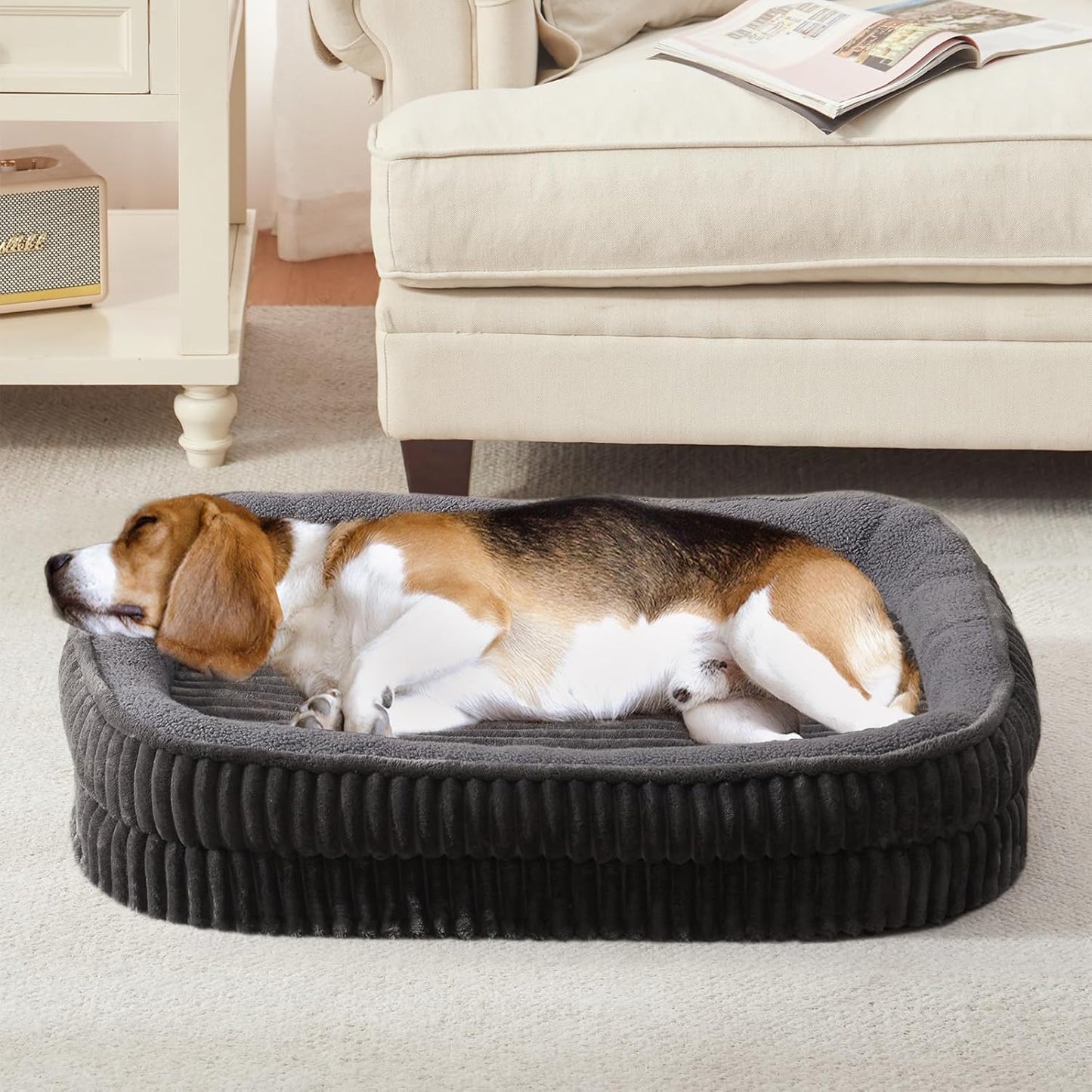 Orthopedic Dog Bed for Medium, Large Dogs Breeds, High Density Egg Crate Foam Dog Sofa Beds with Four Sided Bolster,Oval Kennel Bed, Pet Couch Bed,Removable Washable Cover& Non-Slip Bottom