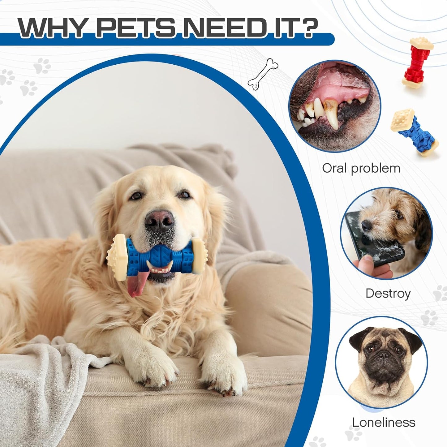 Aliceset 2 Pcs Dog Toys for Aggressive Chewers Tough Durable Indestructible Puzzle Interactive Dog Cognitive Chew Toys with Beef Flavor, Safe Rubber Bone Shape Enrichment Gift to Keep Them Busy