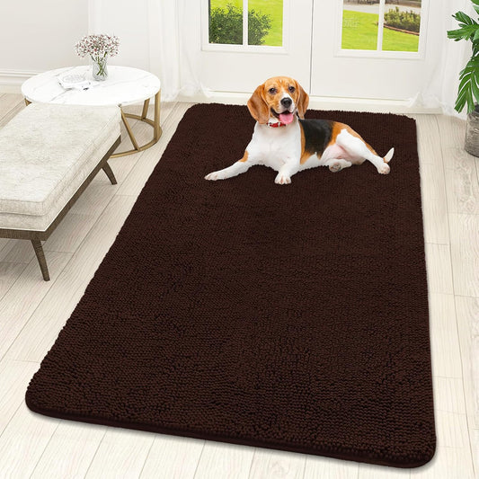 OLANLY Dog Door Mat for Muddy Paws 59x32, Absorbs Moisture and Dirt, Absorbent Non-Slip Washable Doormat, Quick Dry Chenille Mud Mat for Dogs, Entry Indoor Entryway Carpet for Inside Floor, Brown