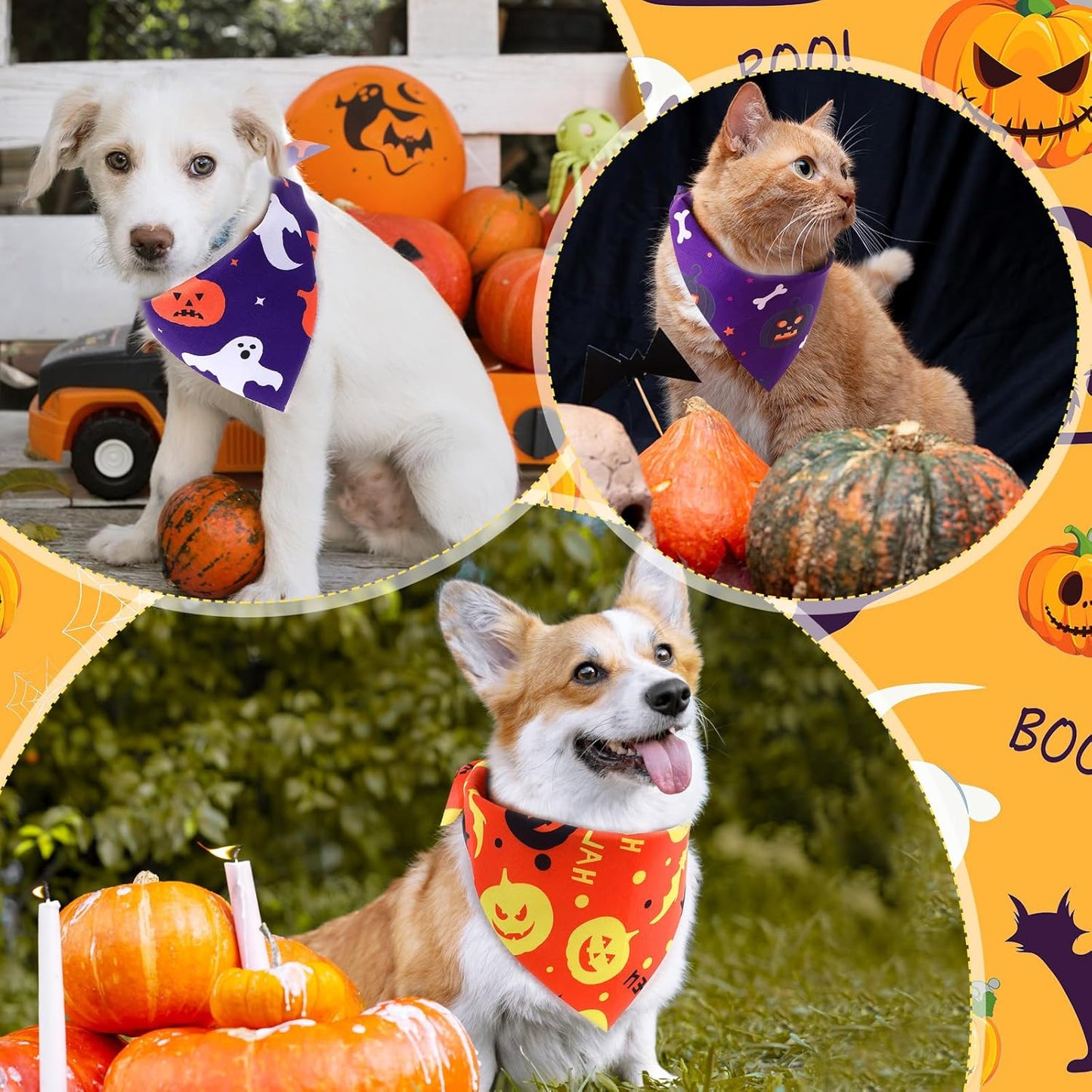 Abbylike 50 Pcs Halloween Dog Bandanas Bulk Pumpkin Bandanas for Dogs Triangle Kerchief Bibs Scarf Set for Pet Halloween Costume Photo Props Accessories Pet Shops, 25 Styles (25.6 x 17.7 x 17.7")