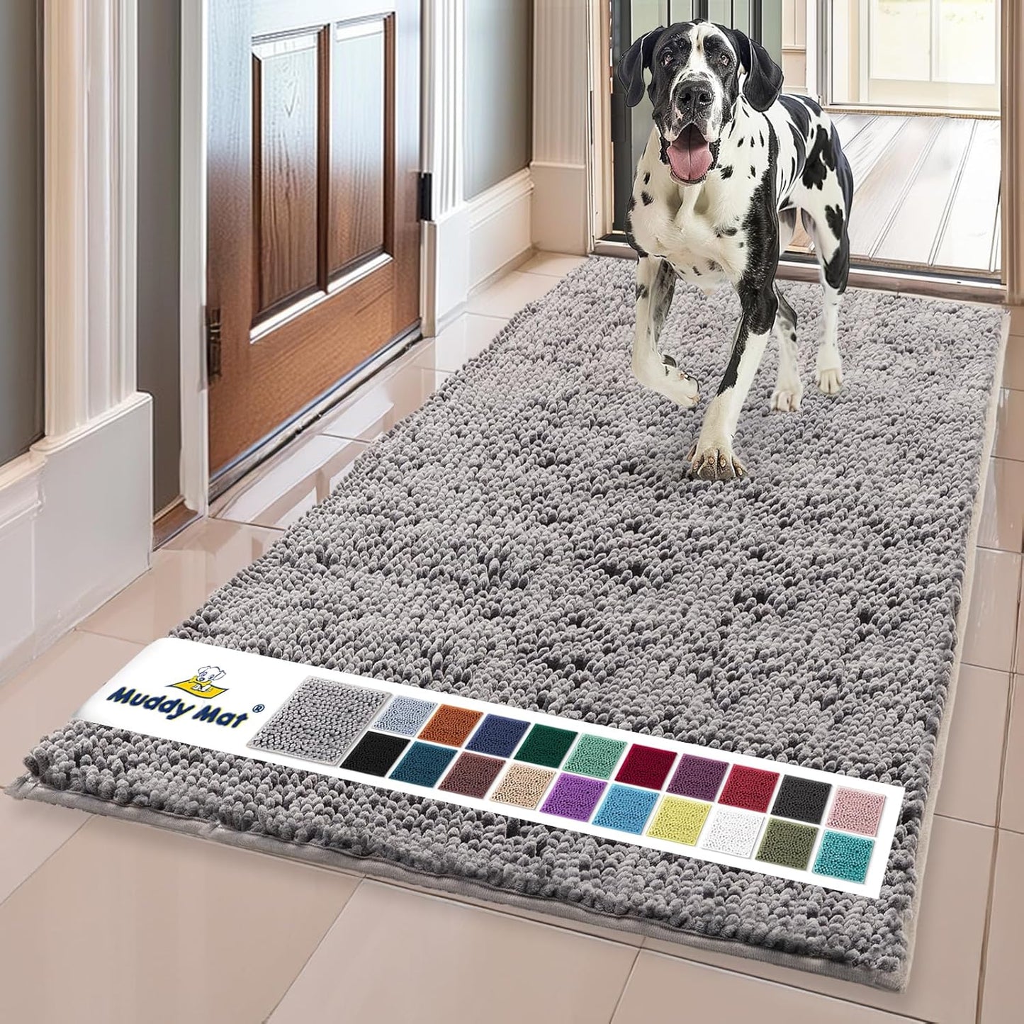 Muddy Mat® Shown on TV – Super Absorbent Door Mat Indoor, Microfiber Quick Dry Chenille Entryway Rug, Non-Slip Front Door Mat, Indoor Mats for Entryway, Machine Washable Pet Rug, Grey 36"x60"
