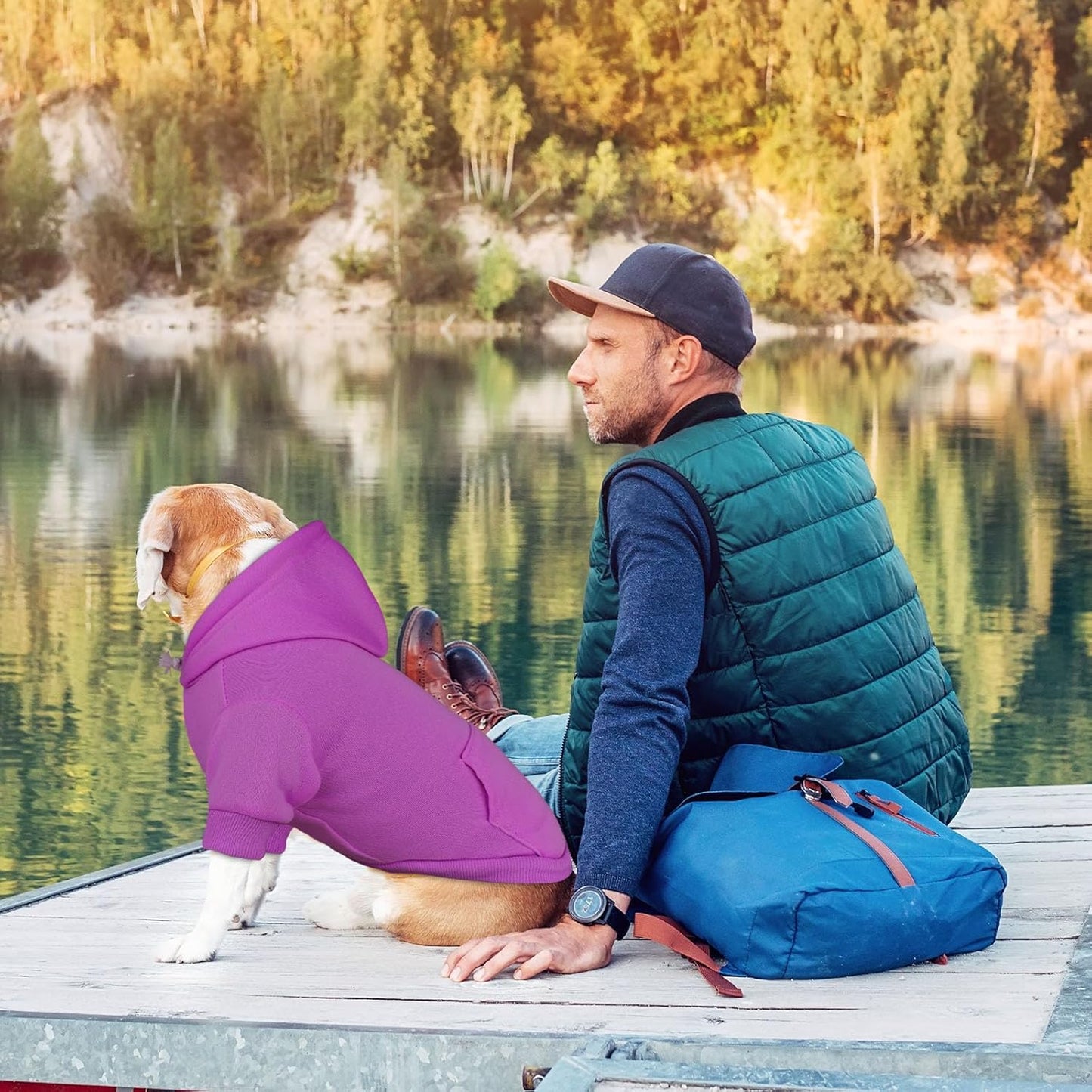 Dog Sweaters for Medium Dogs Dog Hoodie Dog Sweater Solid Soft Brushed Fleece Dog Clothes Dog Hoodie Sweatshirt with Pocket(Purple-M)