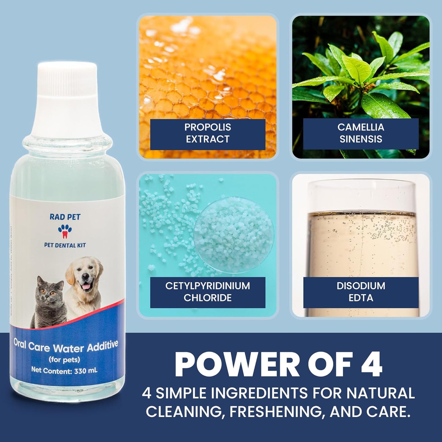 Rad Health Water Additive – Dog Dental Water Additive for Fresh Breath, Plaque & Tartar Control, Easy Mouthwash for Dogs & Cats, 330ml Formula Supports Daily Oral Hygiene, No Brushing Needed