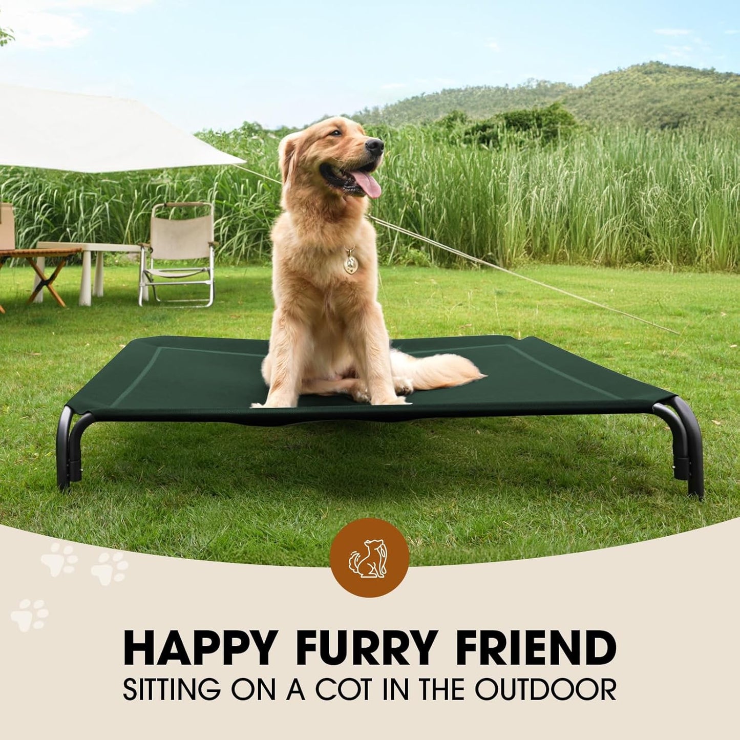 Elevated Dog Bed, Raised Outdoor Dog Bed for Large Sized Dog, Portable Cooling Pet Cot with Breathable & Washable Mesh, Indoor & Outdoor Pet Hammock with Skid-Resistant Feet.