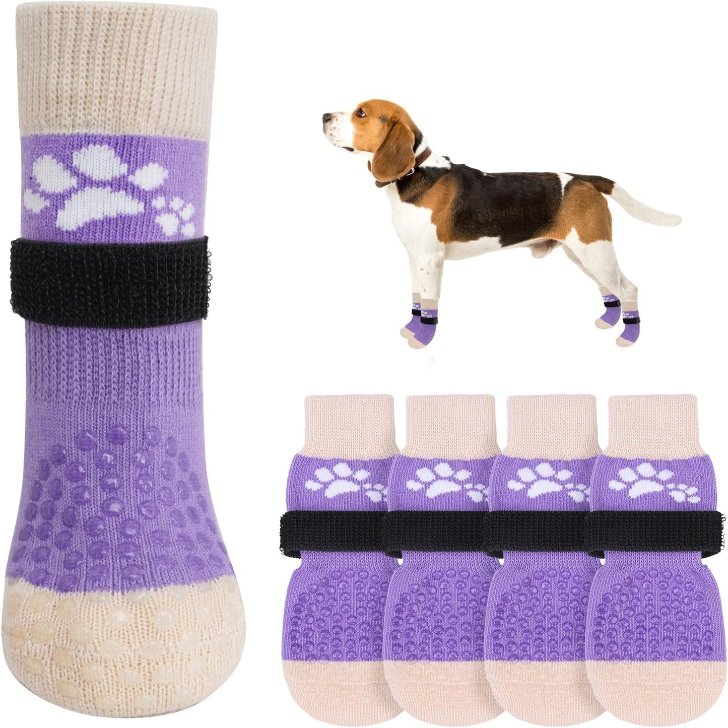 SCENEREAL Anti Slip Dog Sock to Prevent Licking Paws for Hardwood Floors, Boots & Paw Protector Shoes for Hot/Cold Pavement with Grippers, Double Sides Grips for Small Medium Large Senior Dogs, S