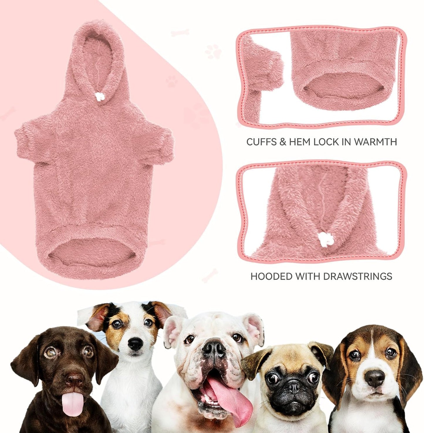Fuzzy Dog Hoodie Dog Sweaters for Small Dogs Soft Double-Sided Plush Fleece Pet Sweater Clothes Coats Pet Hoodie Sherpa Hooded Sweatshirt(Pink-XS)
