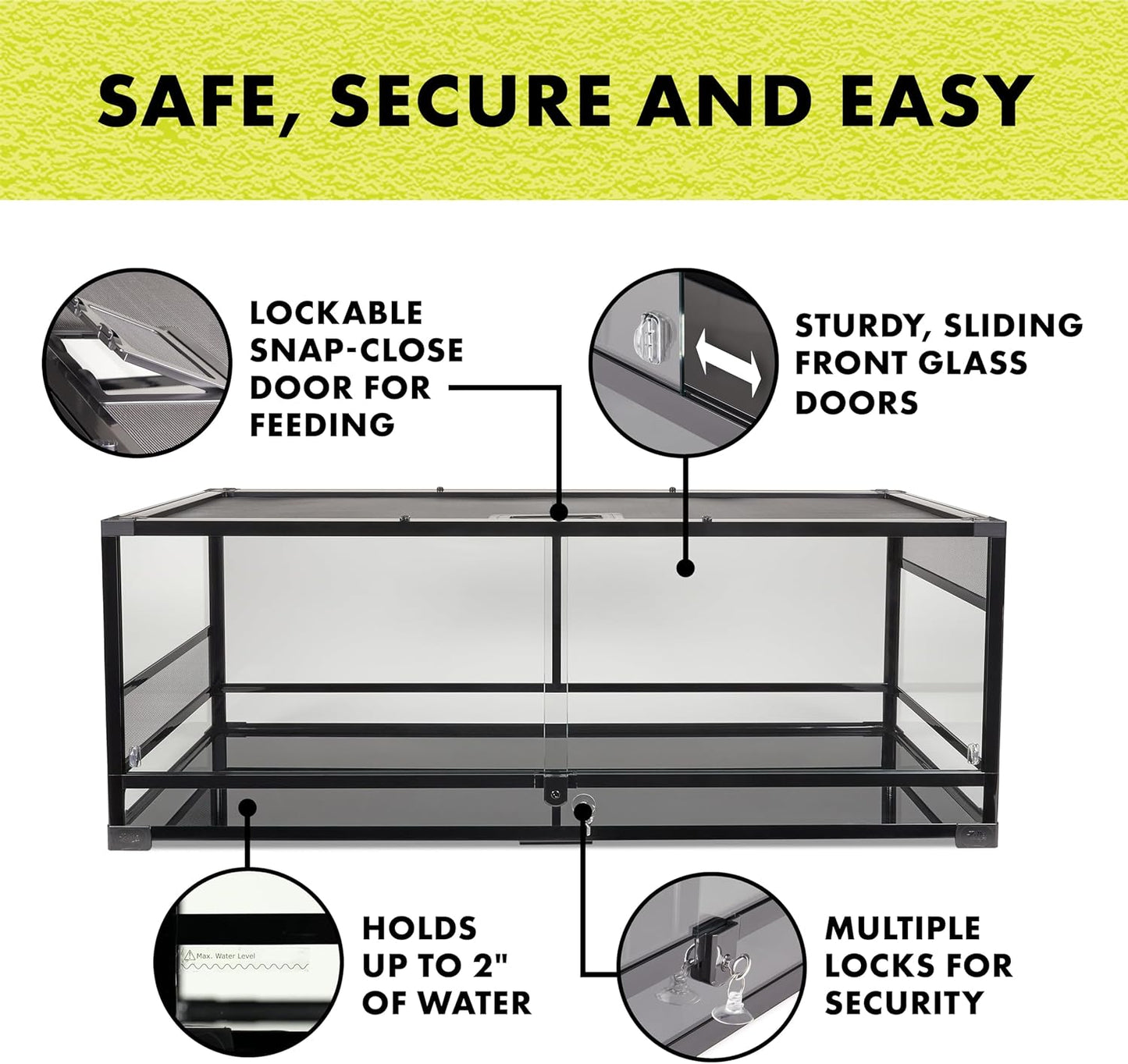 Zilla QuickBuild Reptile 65 Gallon Glass Terrarium Habitat with Sliding Door For Geckos, Snakes, Lizards, Frogs, Turtles, and Tortoises, 48" x 18" x 18"