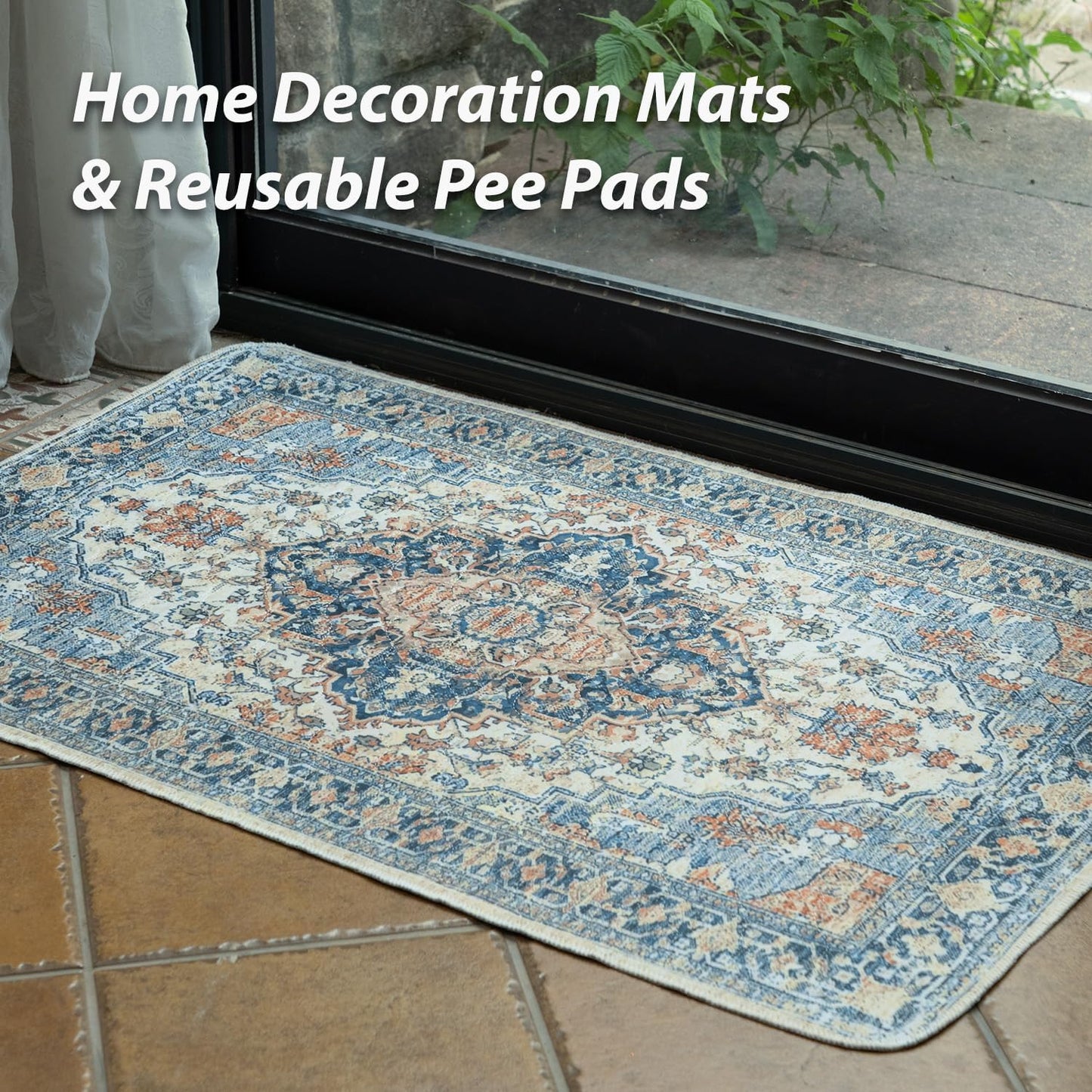 nunubaby Washable Pee Pads for Dogs, Stylish, Non-Slip and Leak-Proof Pee Pads. Reusable Potty Pads for Dogs for Crates and Floors.(Beige/Multi, 24" x36" )