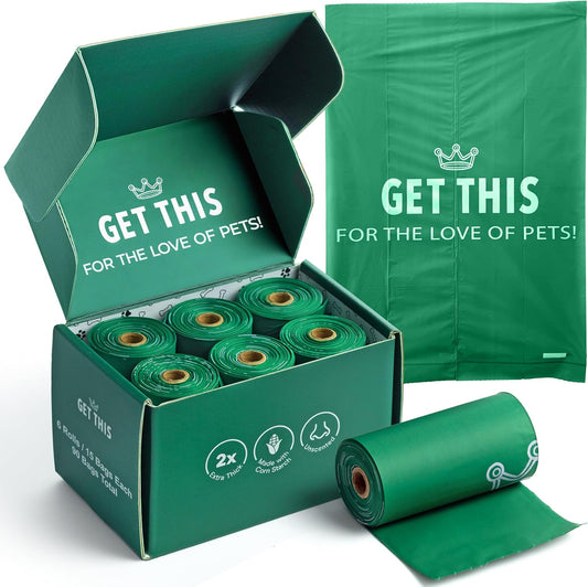 Biodegradable Dog Poop Bag - 90 Dog Waste Bags Total, Leakproof & Odor-Trapping, Durable Doggy Waste Bags – 6 Rolls (15 Pet Poop Bagі Per Roll), 13x9" Environment-friendly Potty Bags
