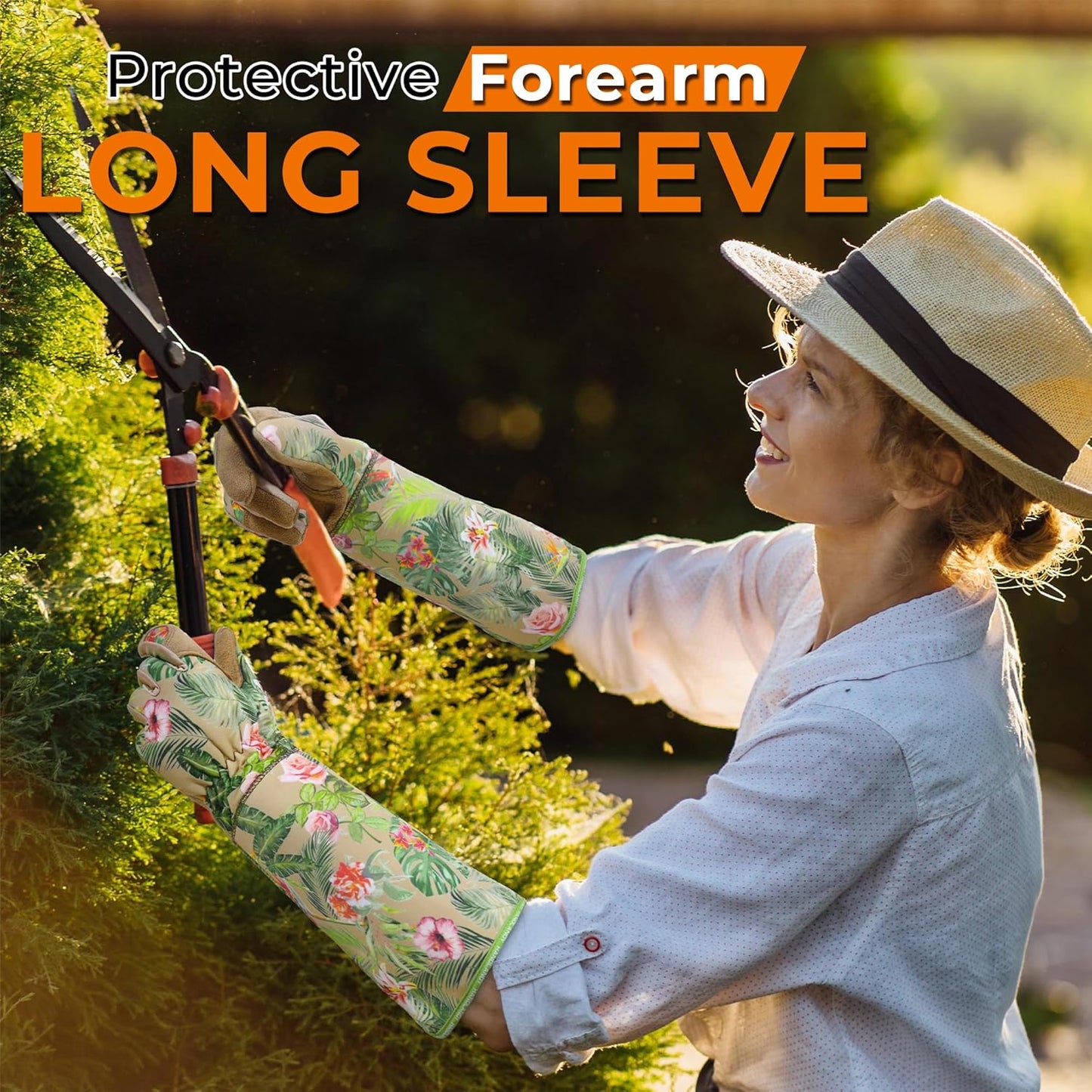 HANDLANDY Leather Gardening Gloves for Women, Thorn Proof Breathable Ladies Rose Pruning Garden Gauntlet Yard Gloves, Gift for Gardeners (Khaki, M)