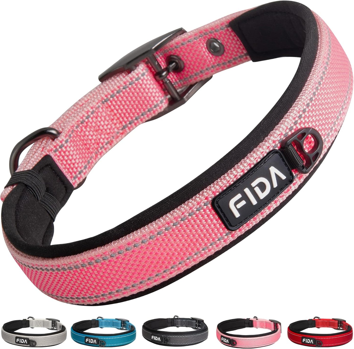 Fida Heavy Duty Dog Collar, Ultra Comfortable Soft Neoprene Padded, Adjustable Reflective Nylon Pet Collar with Durable Metal Belt Buckle for Small Breeds (S, Pink)