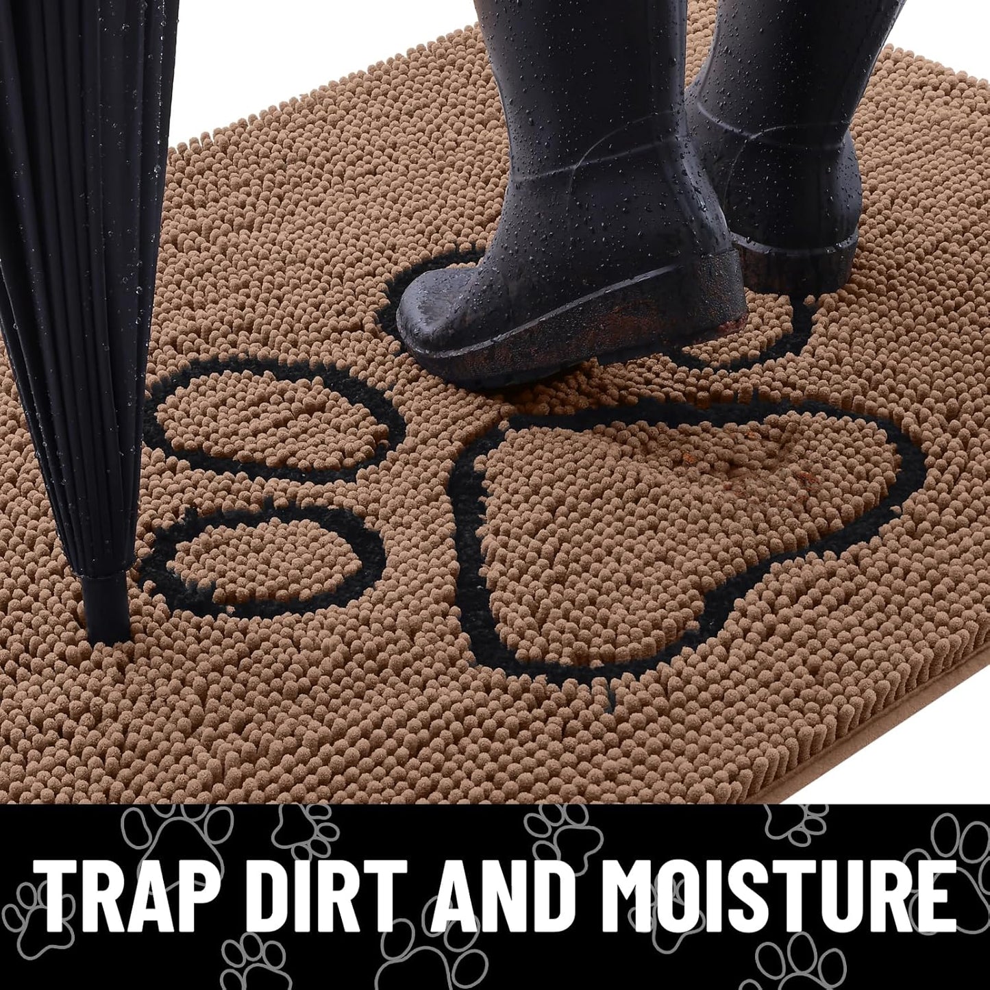 Smiry Dog Door Mat for Muddy Paws, Absorbent Dirt Trapper Non Slip Quick Dry Washable Chenille Mat for Mud Dogs, Entry Rug for Indoor and Outdoor (48x30 Inches, Coffee)