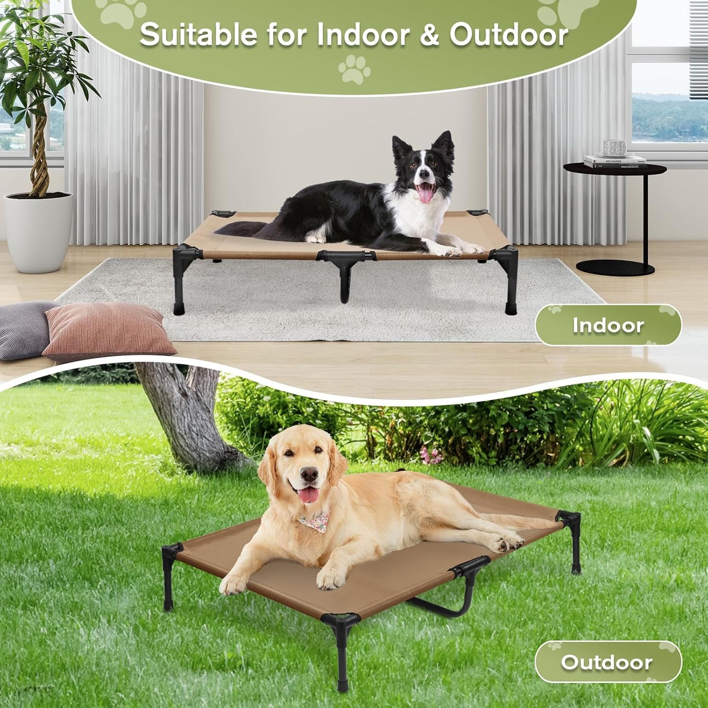 XL Elevated Dog Bed 51 Inch - Waterproof Raised Cooling Cot for 123lb Dogs, with Washable Breathable Mesh, All-Weather Outdoor Dog Bed with Non-Slip Feet, Brown