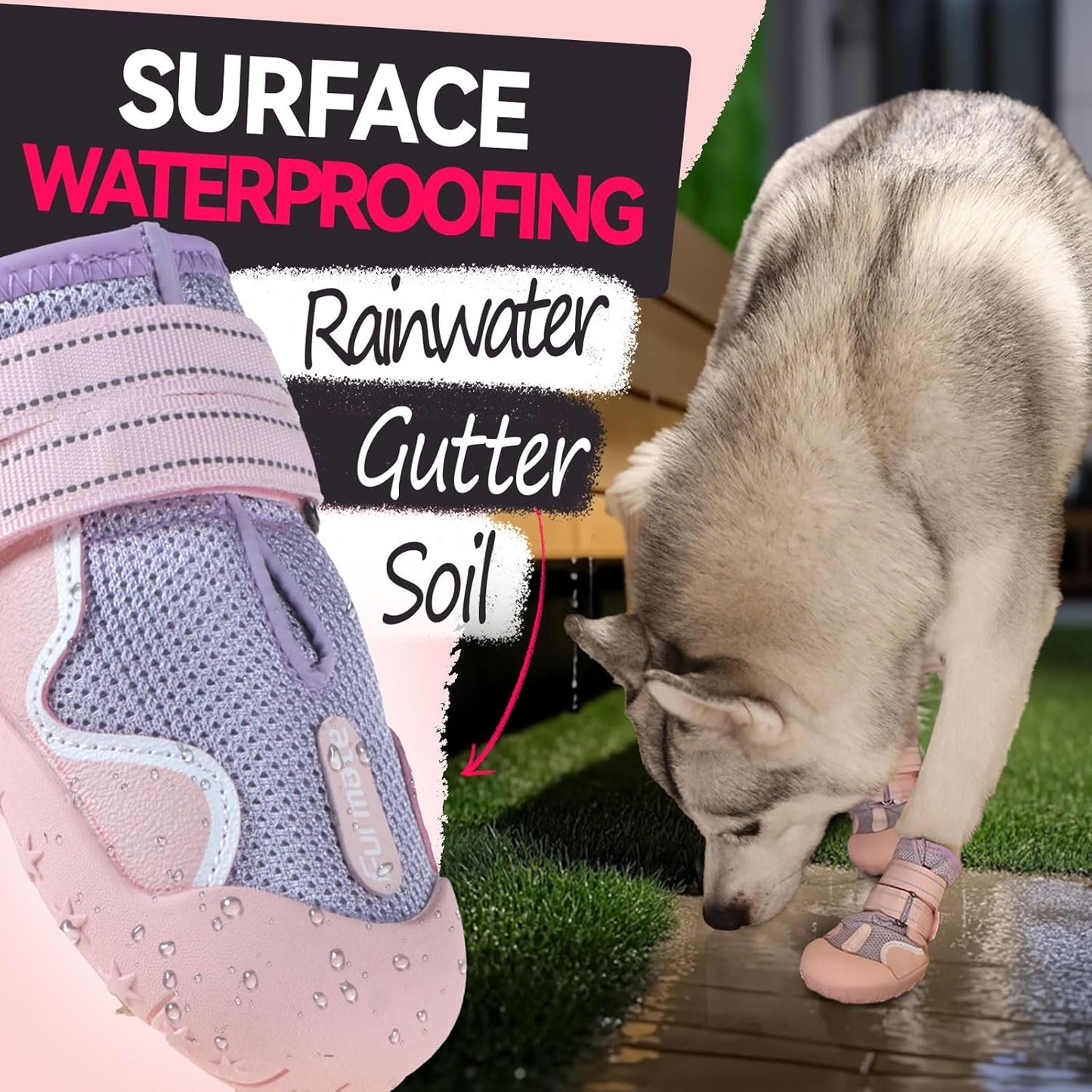 Dog Shoes for Large Small Medium Dogs, Breathable Mesh Dog Boots & Paw Protectors for Summer Hot Pavement Winter Snow, Waterproof Anti-Slip Dog Booties for Hiking Hardwood Floors(Pink-Purple8)