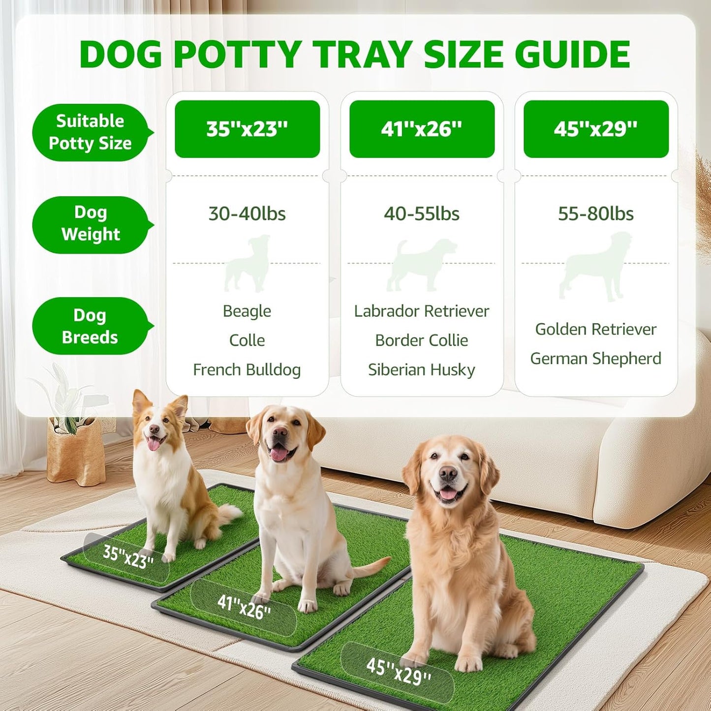 Dog Grass Large Patch Potty Tray, Dog Litter Box, Artificial Grass Mat Bathroom Turf for Pet Training, Washable Puppy Pee Pad, Perfect Indoor/Outdoor Portable Potty Pet Loo (Tray 41''x26'')