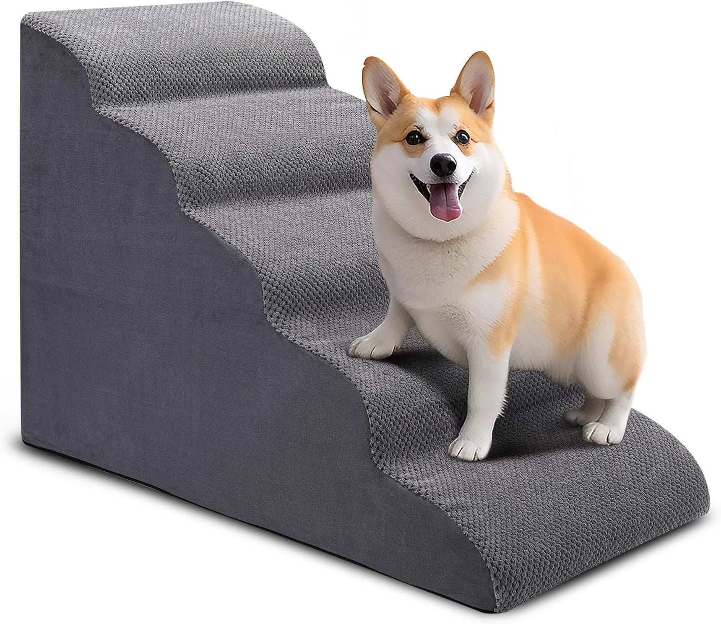 Dog Stairs for Bed, 5 Tier Dog Steps for Couch and High Bed, Non-Slip Pet Stairs, 24" High Sofa Foam Ramp - Best for Small Pets, Older Cats with Joint Pain