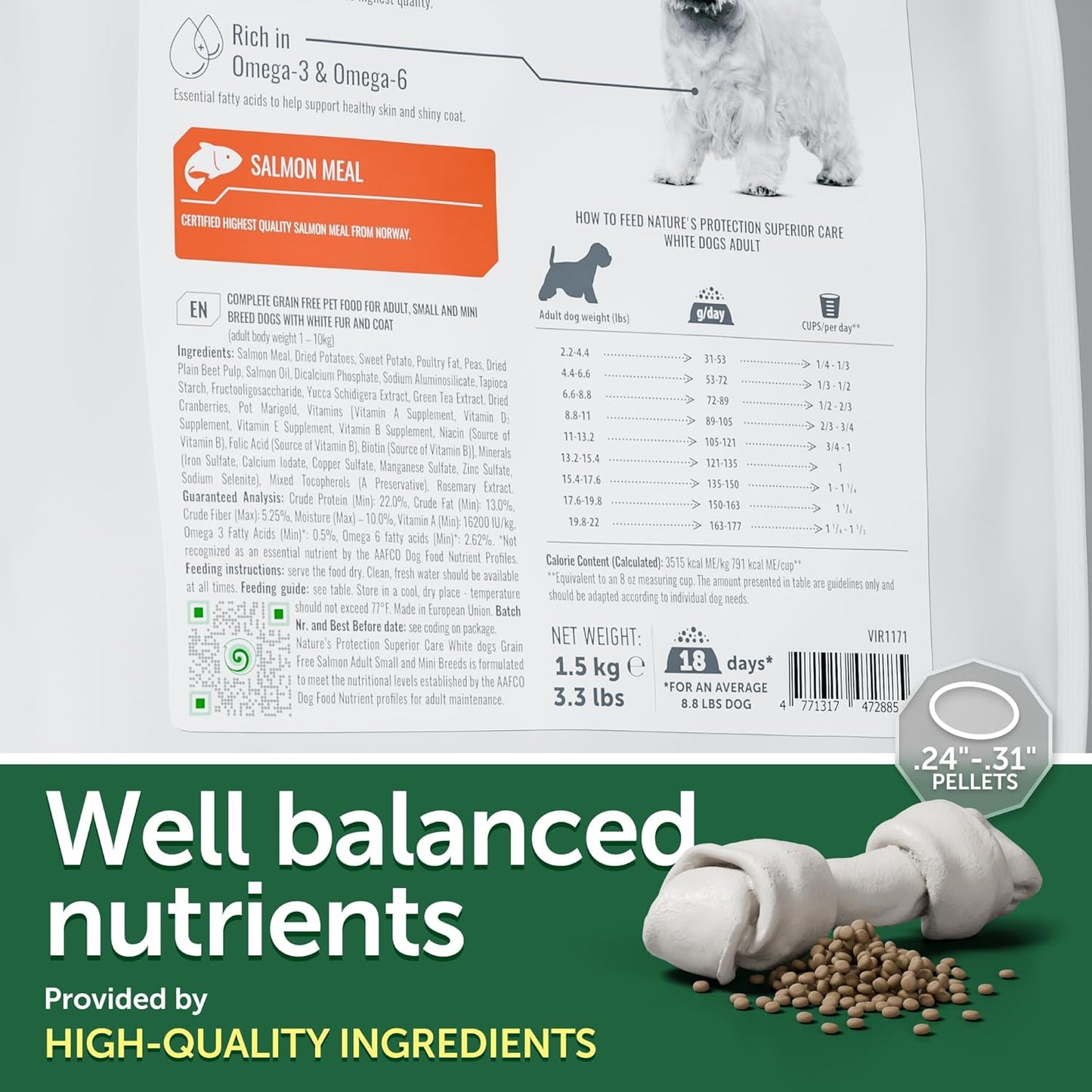 Nature's Protection Dry Dog Food for Small Breed - High Protein, Grain-Free Tear Stain Dog Kibble for White & Light Coated Adult Dogs (Superior Care - Salmon, 3.3 lb)