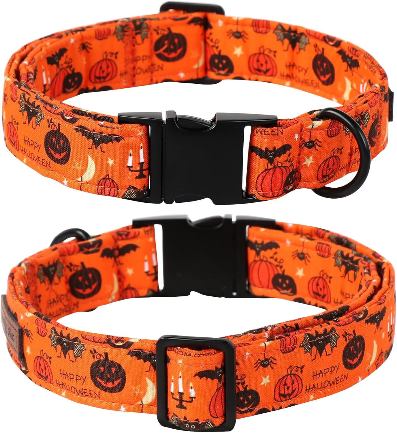 Lionet Paws Halloween Dog Collar with Flower, Cute Fall Orange Dog Collar for Small Dogs, Adjustable Cotton Pumpkin Bat Pet Collars Puppy Collar for Girl Dogs