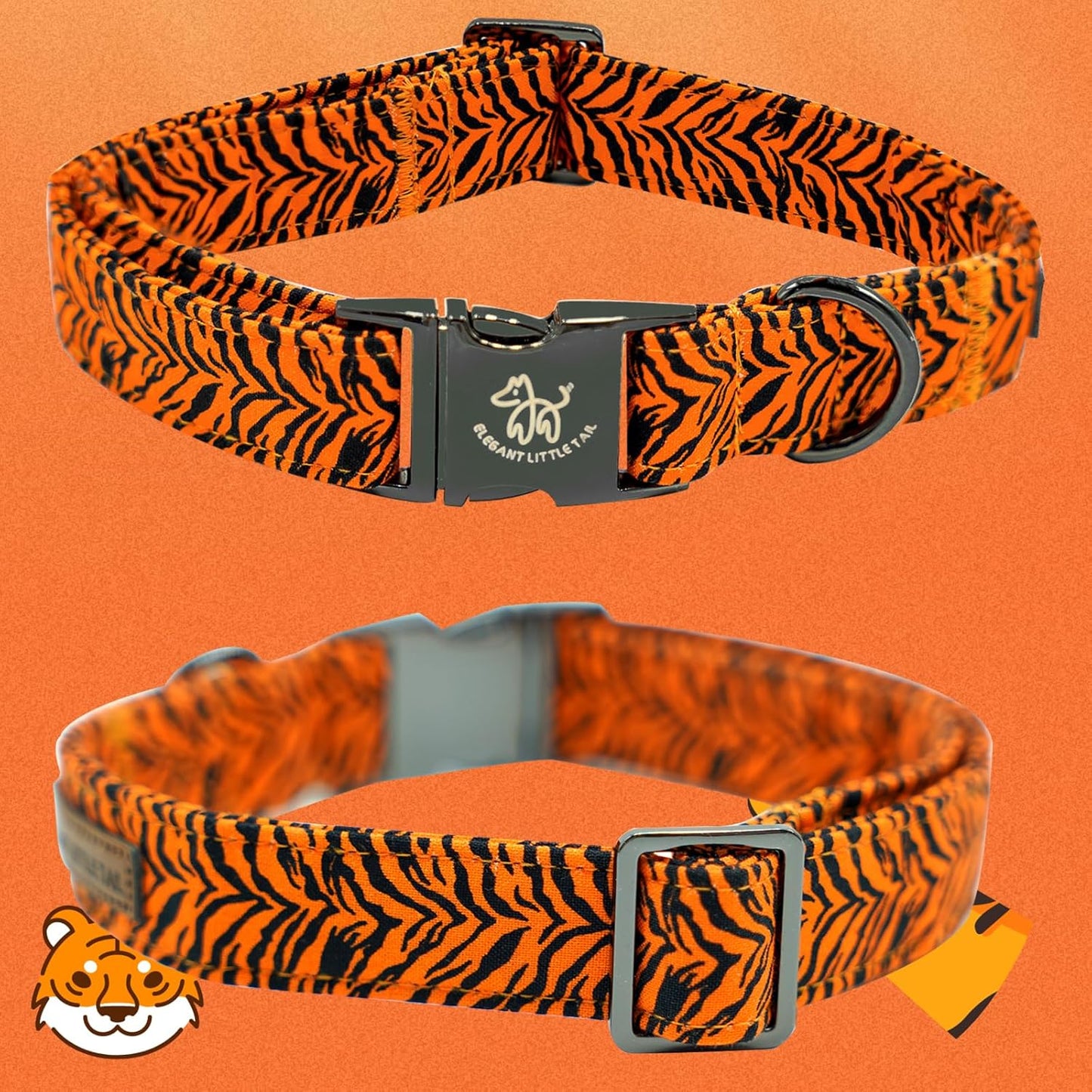 Elegant Little Tail Tiger Print Dog Collar, Large, Cotton, Unique Seasonal Design, Buckle Closure, Adult, Large Breed