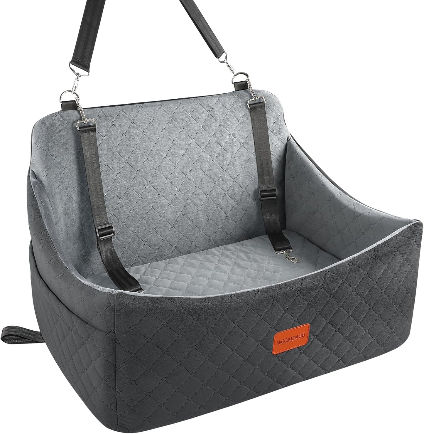 Dog Car Seat for Medium & Large Dogs Up to 55lbs, Memory Foam Cushion, Washable Cover, Safety Straps & Non-Slip Base(Black/Grey,Large)