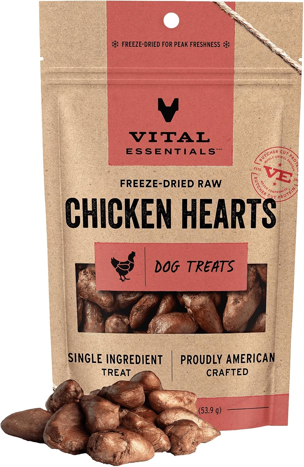 Vital Essentials Chicken Hearts Dog Treats, 1.9 oz | Freeze-Dried Raw | Single Ingredient | Premium Quality High Protein Training Treats | Grain Free, Gluten Free, Filler Free