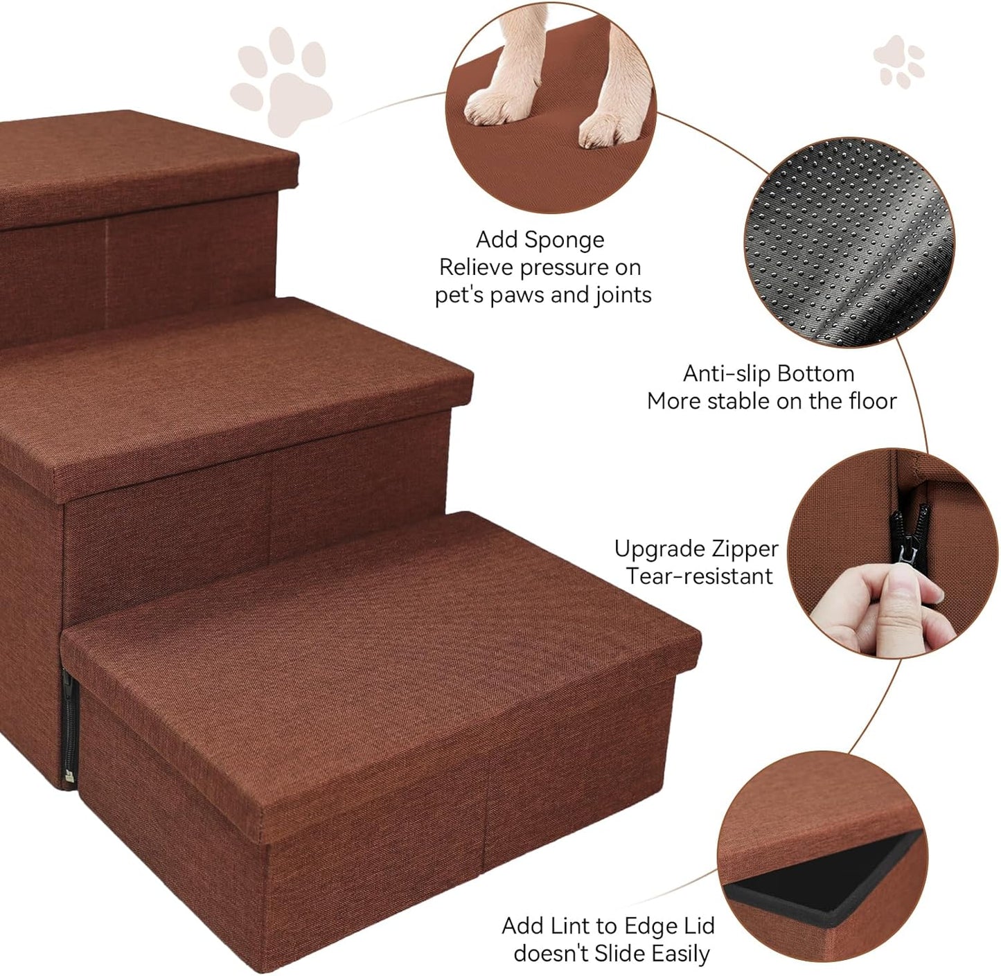 Dog Stairs with Condo 18" H, 3-Step Wider Dog Steps for High Beds Couch, Folding Storage Pet Stairs Gift for Small/Medium/Large Old Dogs Cats, Ramp for Climbing Car Up to 200 lbs, Brown