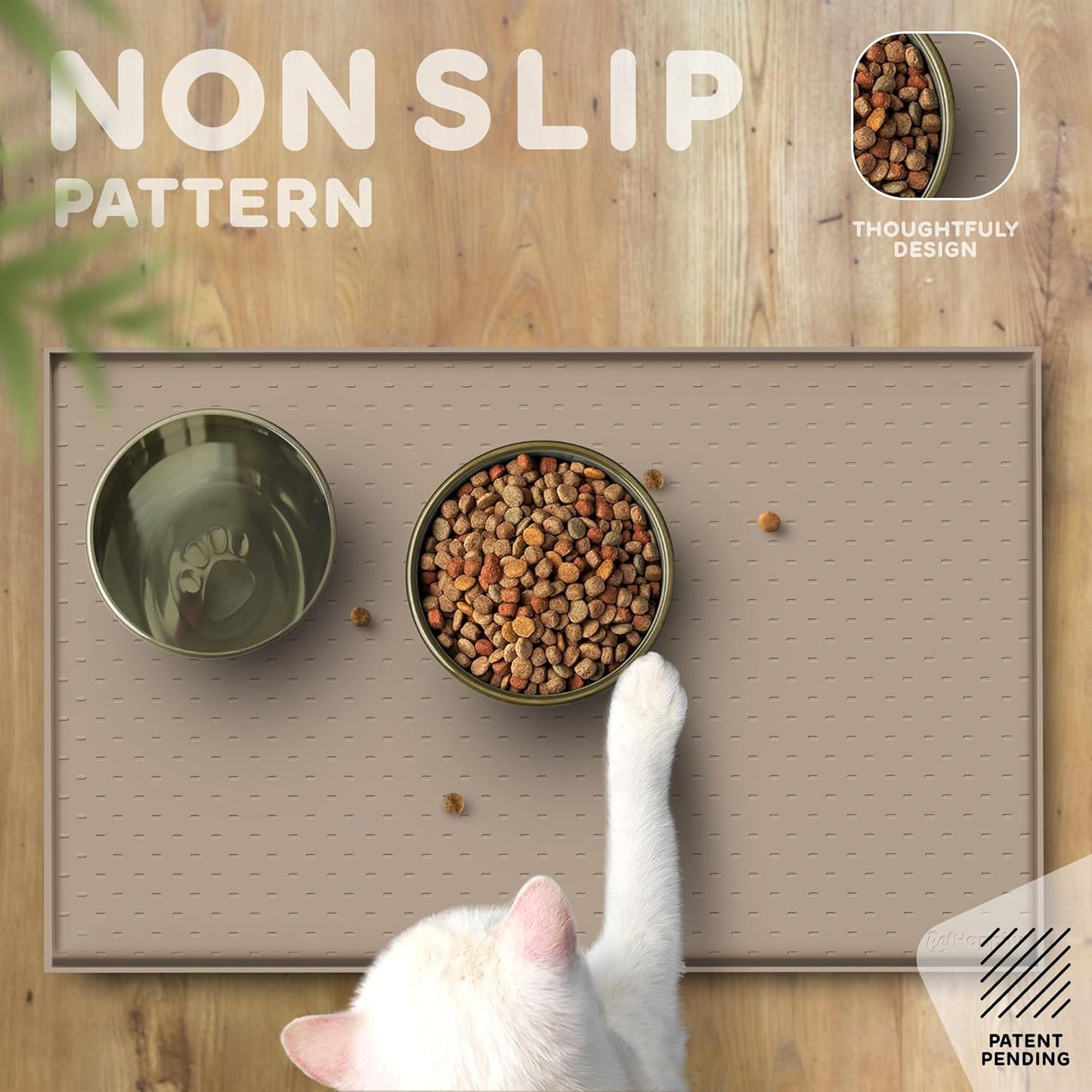 Dog Food Mat - 24x15 Raised Edges Dogs Mat for Food and Water Prevent Spill, Waterproof Cat Food Mats Protect Floors, Easy Clean Dog Bowl Mats for Food and Water, Silicone Pet Feeding Placemats