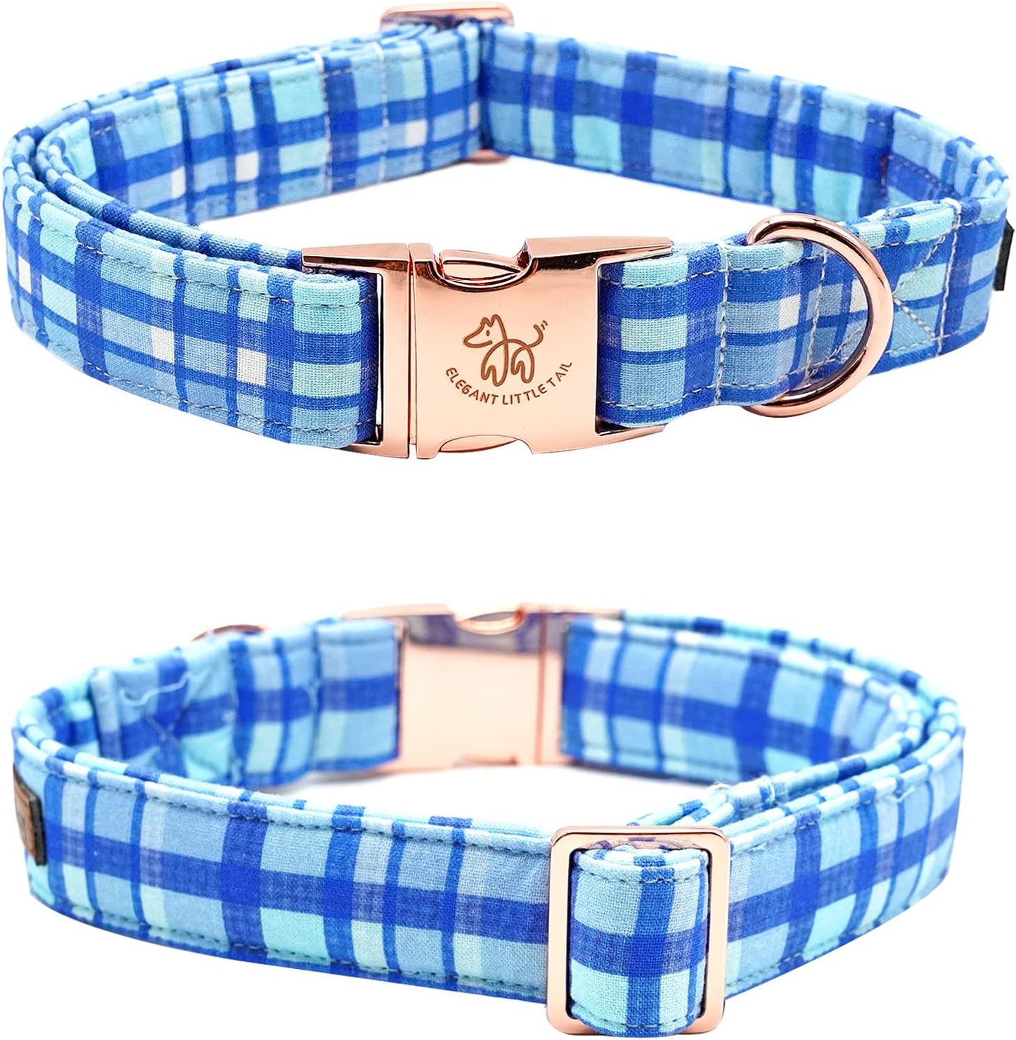 Elegant little tail Dog Collar with Bow - Blue Plaid Boy Dog Collar Cute Bowtie Pet Collar Adjustable Dog Collar for X-Large Dog