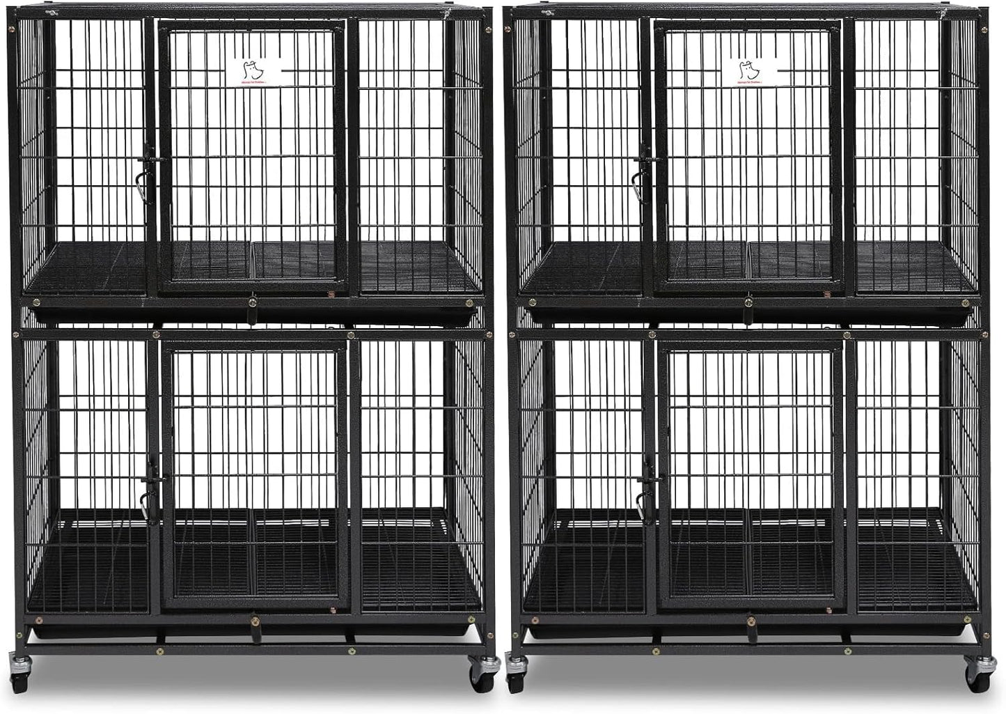 Homey Pet Two Packs 31 Inch Stackable Heavy Duty Dog Crate Cage Kennel with Four Lockable Wheels, Removable Tray, Escape Proof Wire Drop Dog Crates for Small Dogs (Two Tiers)
