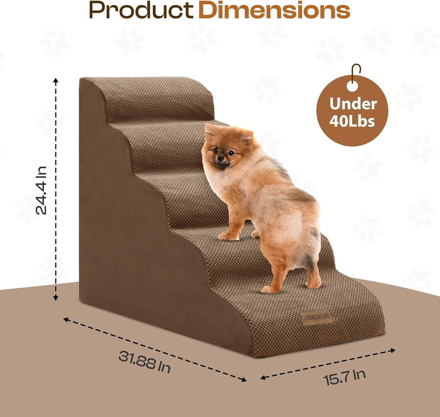 Dog Stairs for High Beds Up to 26-30", 5-Step Foam Pet Ramp with Washable Cover, Gentle Slope Steps, Bed & Couch Ladder for Small Medium Dogs & Senior Cat, Puppy Stairs to Get on Tall Furniture