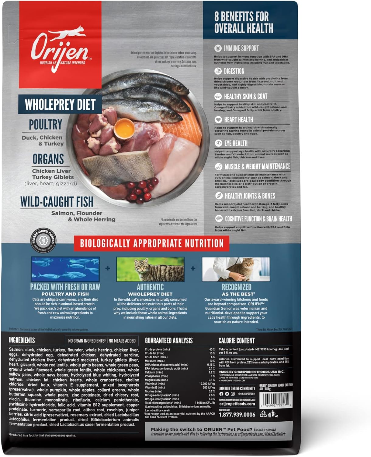 ORIJEN Guardian Senior Grain Free High Protein Premium Dry Cat Food 4lb Bag