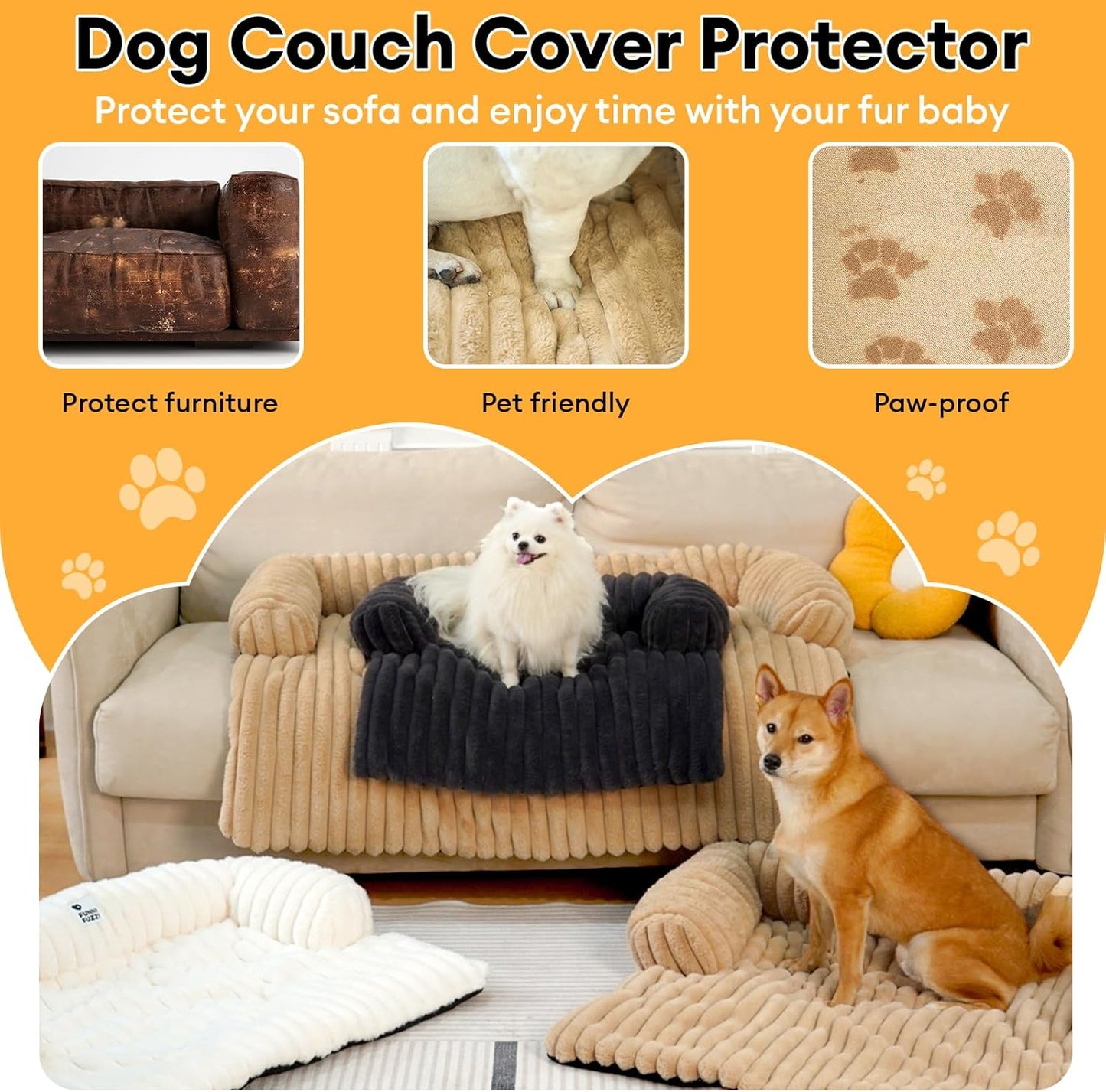 FUNNY FUZZY Pet Couch Cover for Sofa, Calming Dog Bed for Couch, Fluffy Plush Cat Bed Mat for Furniture Protector for Small Dogs and Kitten, 27×24 in, Dark Grey
