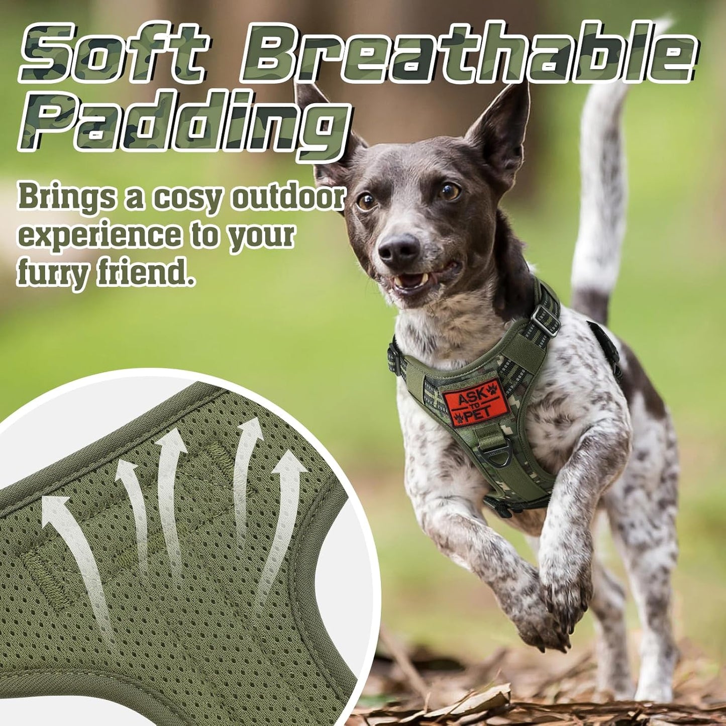 rabbitgoo Tactical Dog Harness for Small Dogs, No Pull Military Service Vest with Handle & Molle, Easy Control for Training Walking, Adjustable Reflective Straps, Green camo, S