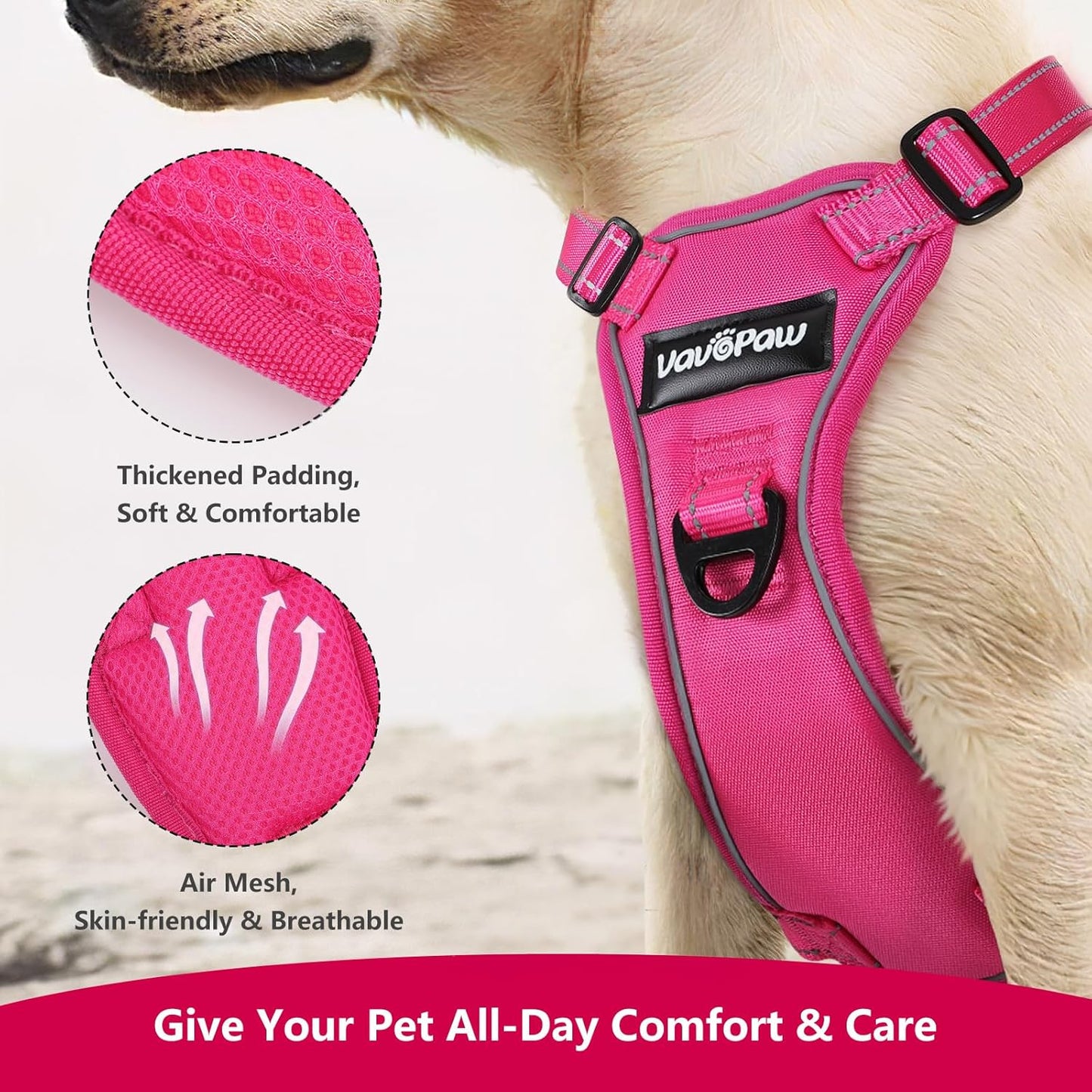 Dog Seat Belt Harness for Car, Dog Car Harness Adjustable Mesh Breathable & Dog Seatbelt Safety Tether with Elastic Bungee for Small Medium Large Pets(Rose, M)