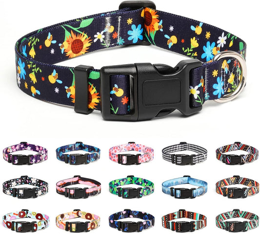 Mercano Adjustable Dog Collar - Special Design Patterns, Soft Nylon Comfortable Durable Pet Collar for Small Medium Large Dogs (M, Sunflower)