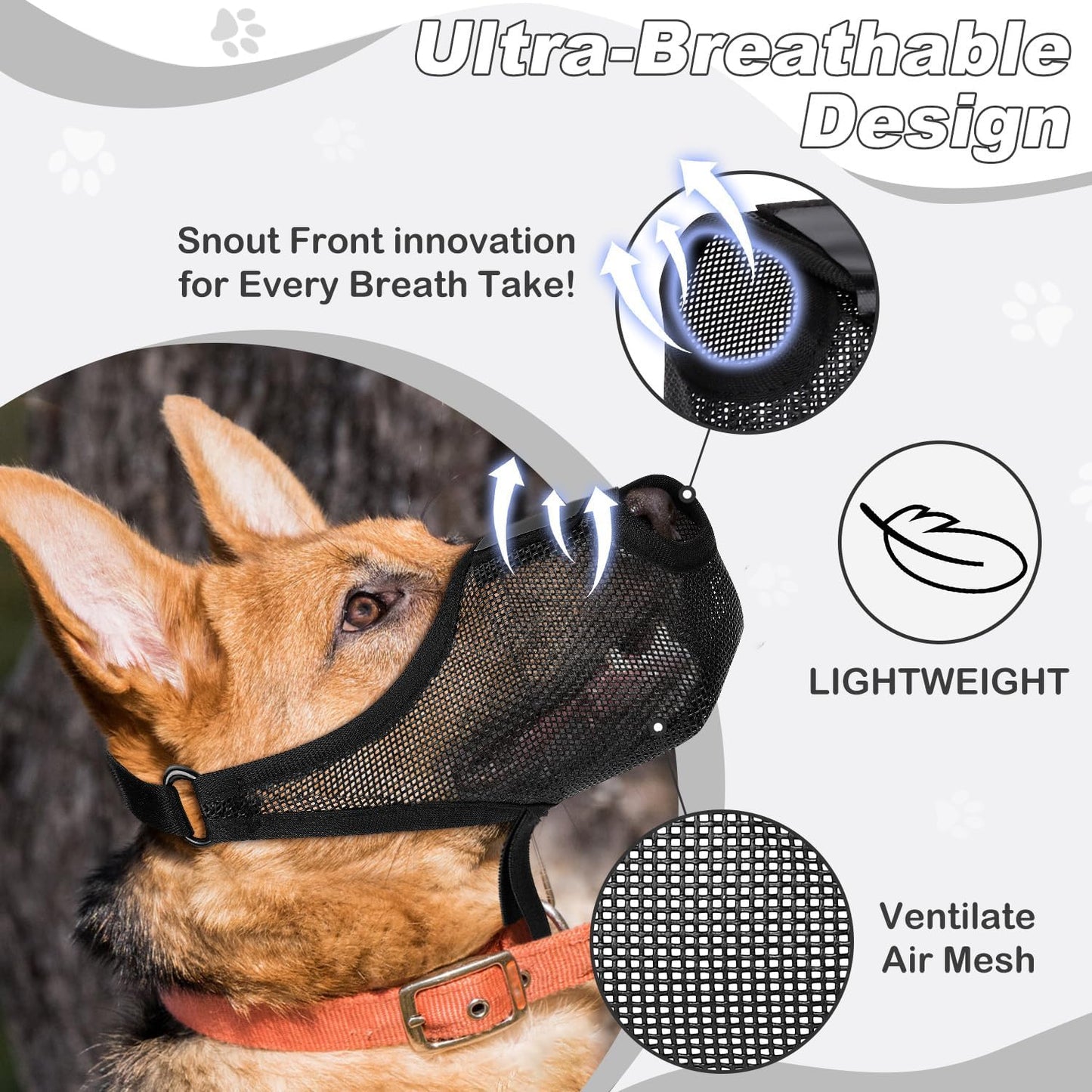 Dog Muzzle, Soft Air Mesh Muzzle for Small Medium Large Dogs Anti Biting Barking Chewing Scavenging, Breathable Adjustable Loop Pets Muzzle with Front Opening Design Allows Panting Drinking (Black,L)