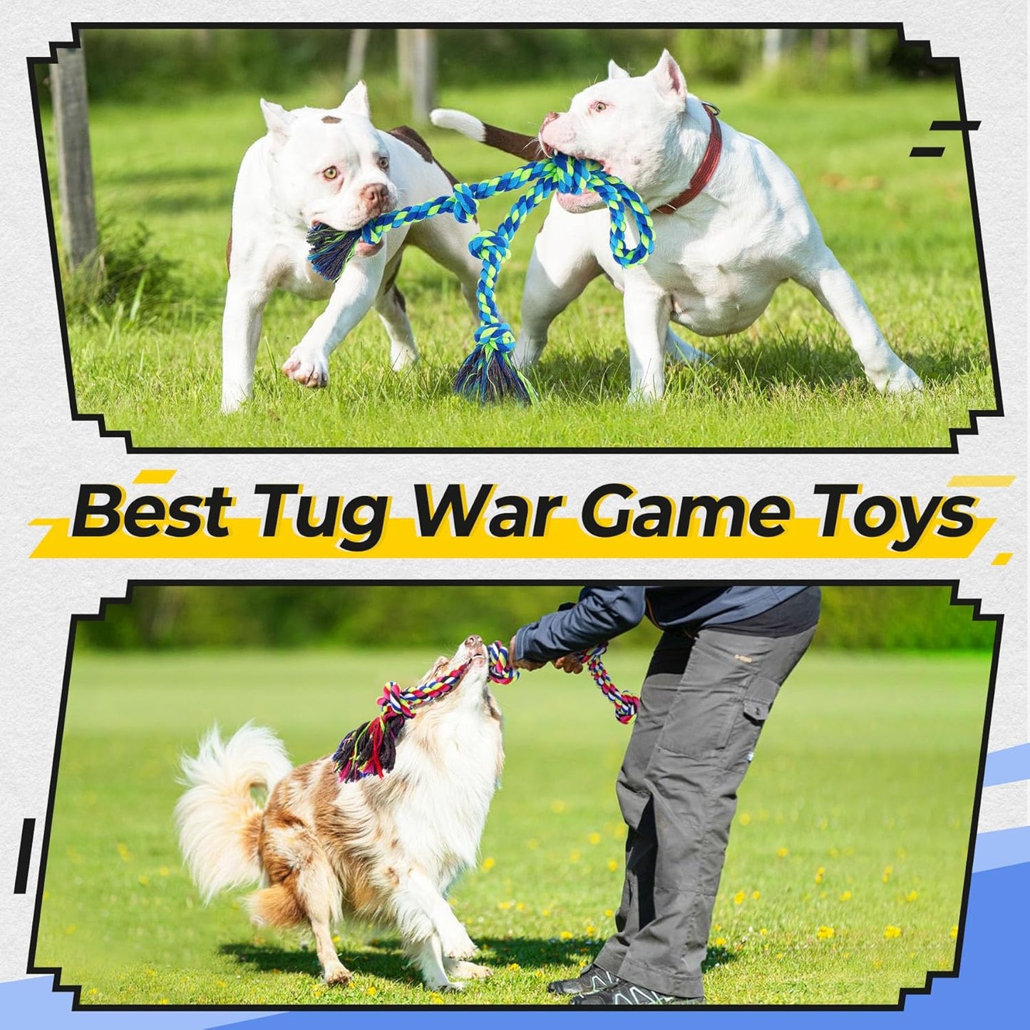 Heavy Duty Dog Rope Toys for Aggressive Chewers, Tough Tug of War Dog Toys for Large, Medium & Small Dogs – 5 Pack Including 2 Ropes & 3 Supplies