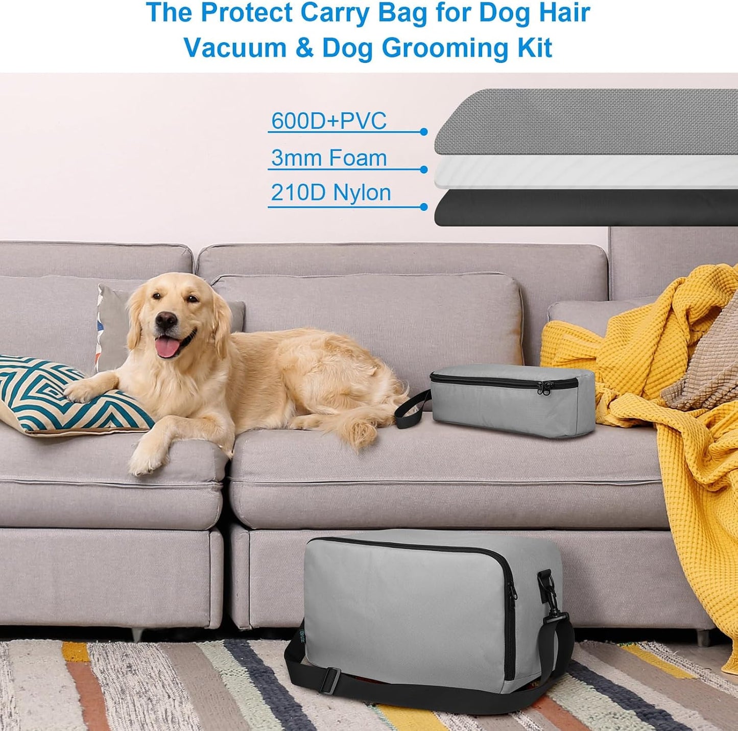 Beautyflier Pet Grooming Supplies Organizer, Protective Tote Bag Case for Pet Grooming Kit & Vacuum Suction Dogs Cats Hair, Travel Pouch Bag for Pet Dog Grooming Vacuum Kit, Bag Only (Gray)